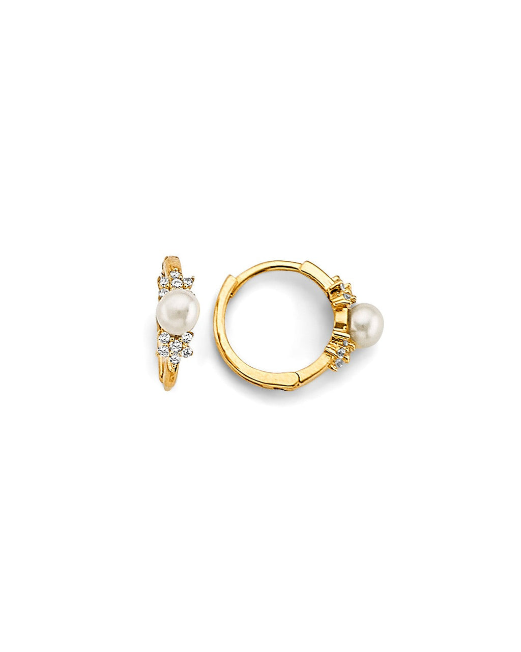 14K Yellow Gold Pearl Huggies Earrings (ER-1862)