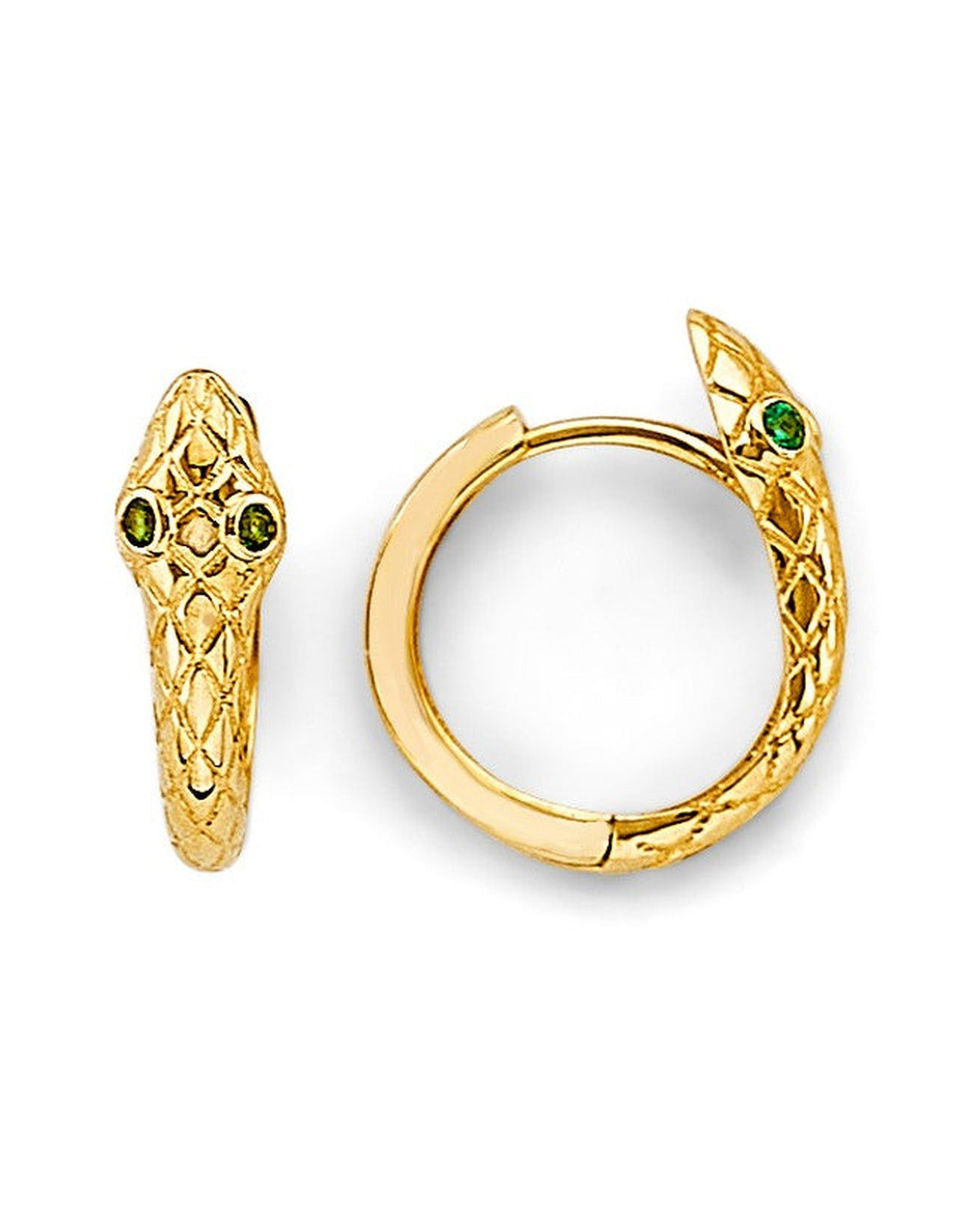 14K Yellow Gold CZ Snake Huggies Earrings (ER-1867)