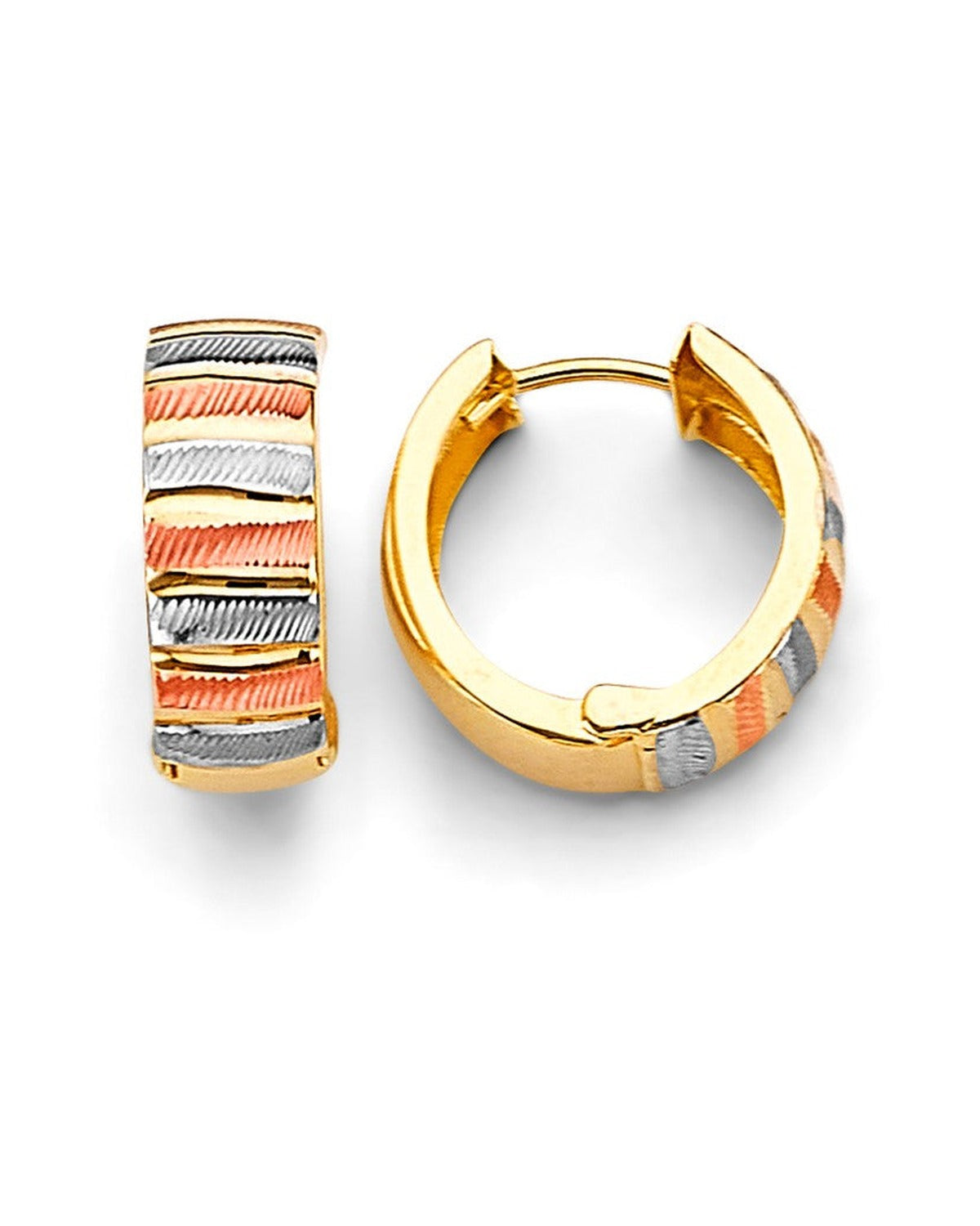 14K Tri-Color Gold 3C Huggies Earrings (ER-1871)