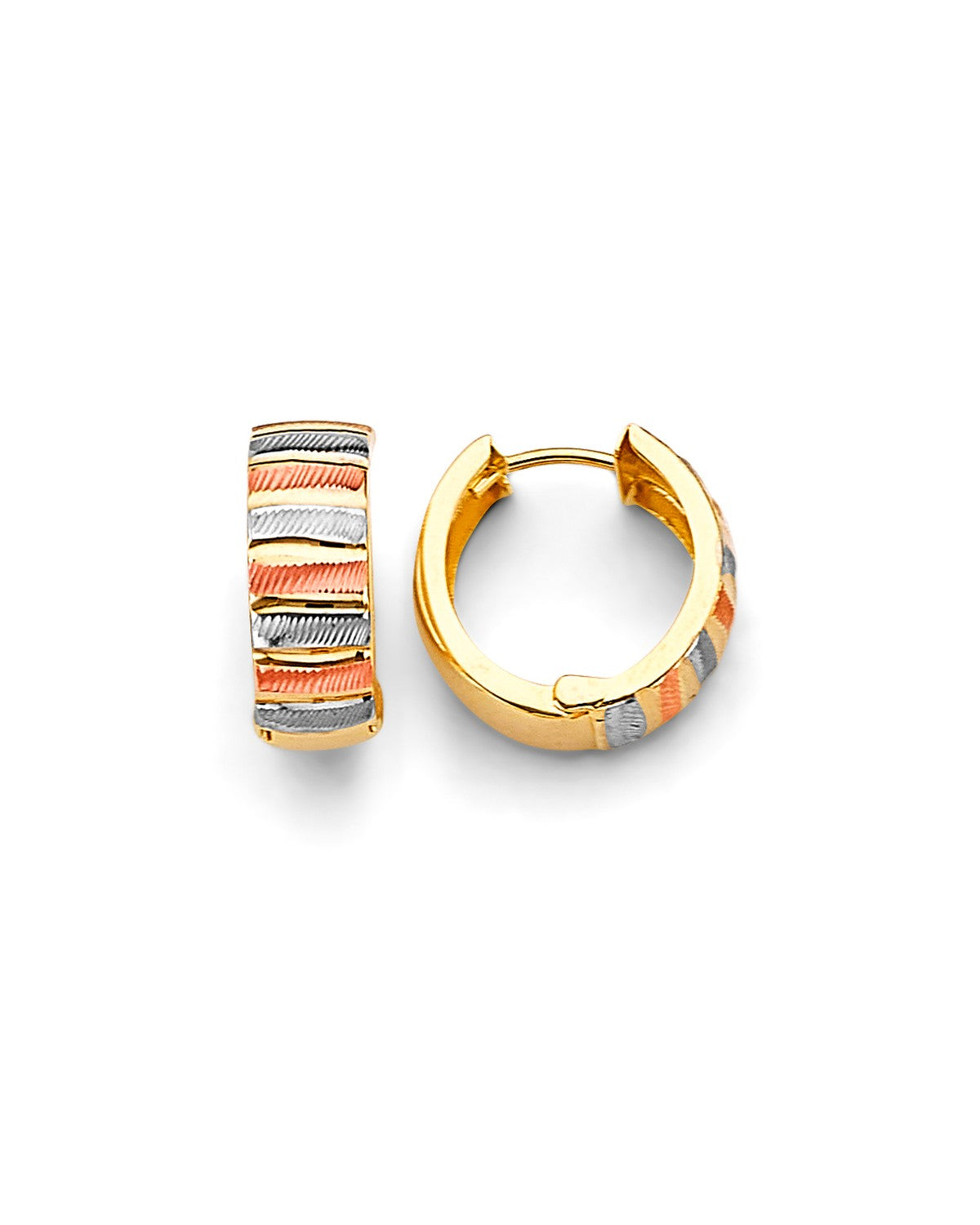 14K Tri-Color Gold 3C Huggies Earrings (ER-1871)