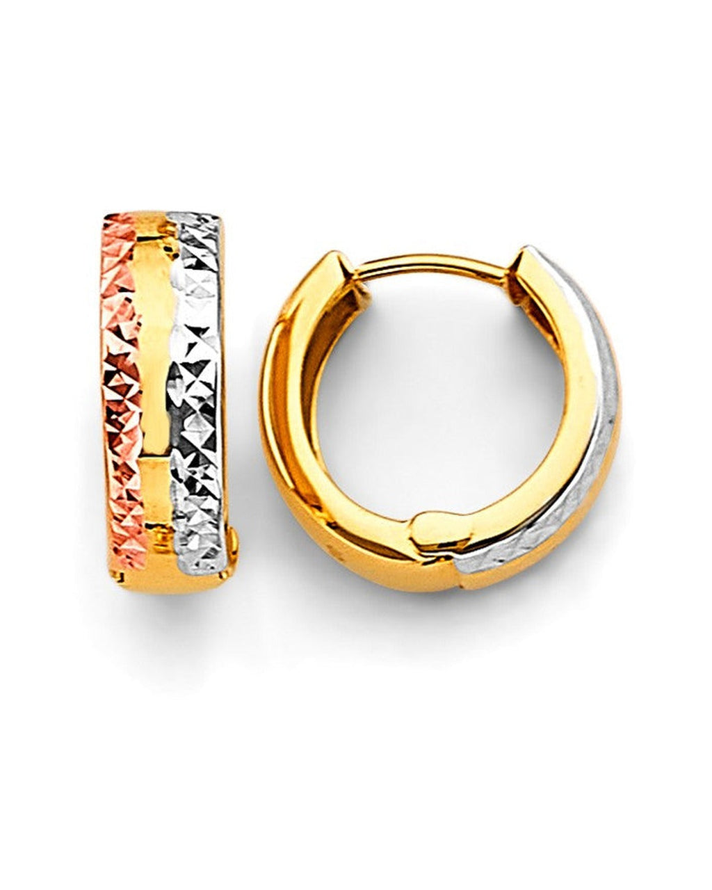 14K Tri-Color Gold 3C Huggies Earrings (ER-1877)