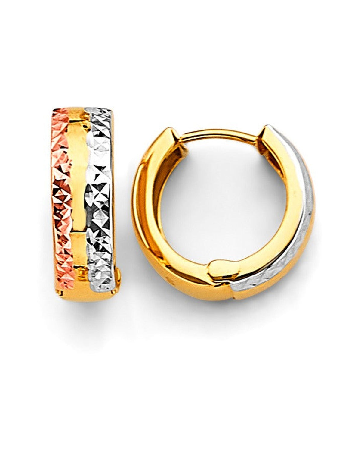 14K Tri-Color Gold 3C Huggies Earrings (ER-1877)