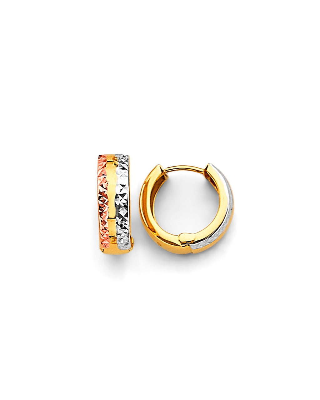 14K Tri-Color Gold 3C Huggies Earrings (ER-1877)