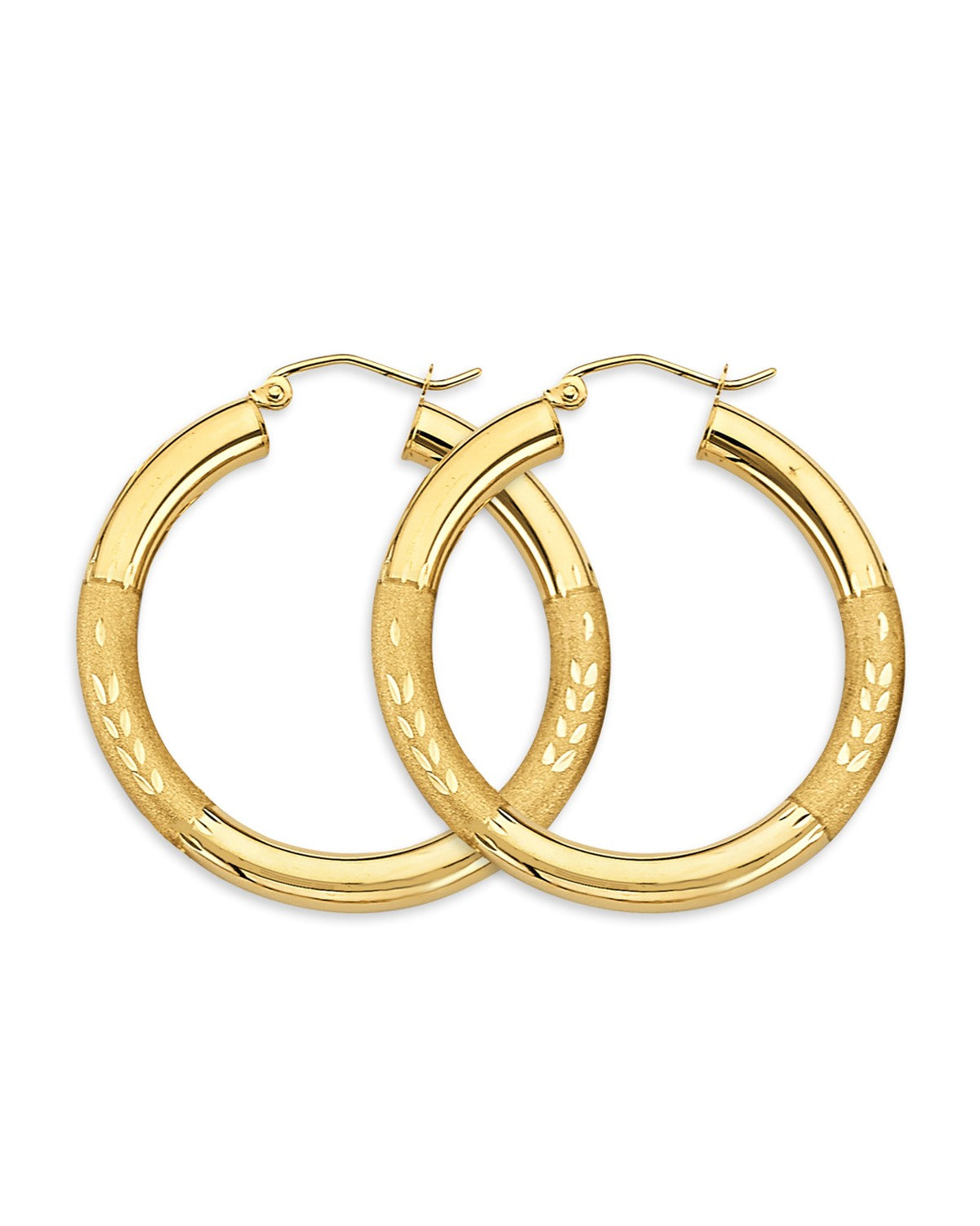14K Yellow Gold 3.8mm Budded DC Round Tube Hoop Earrings (ER-1894)