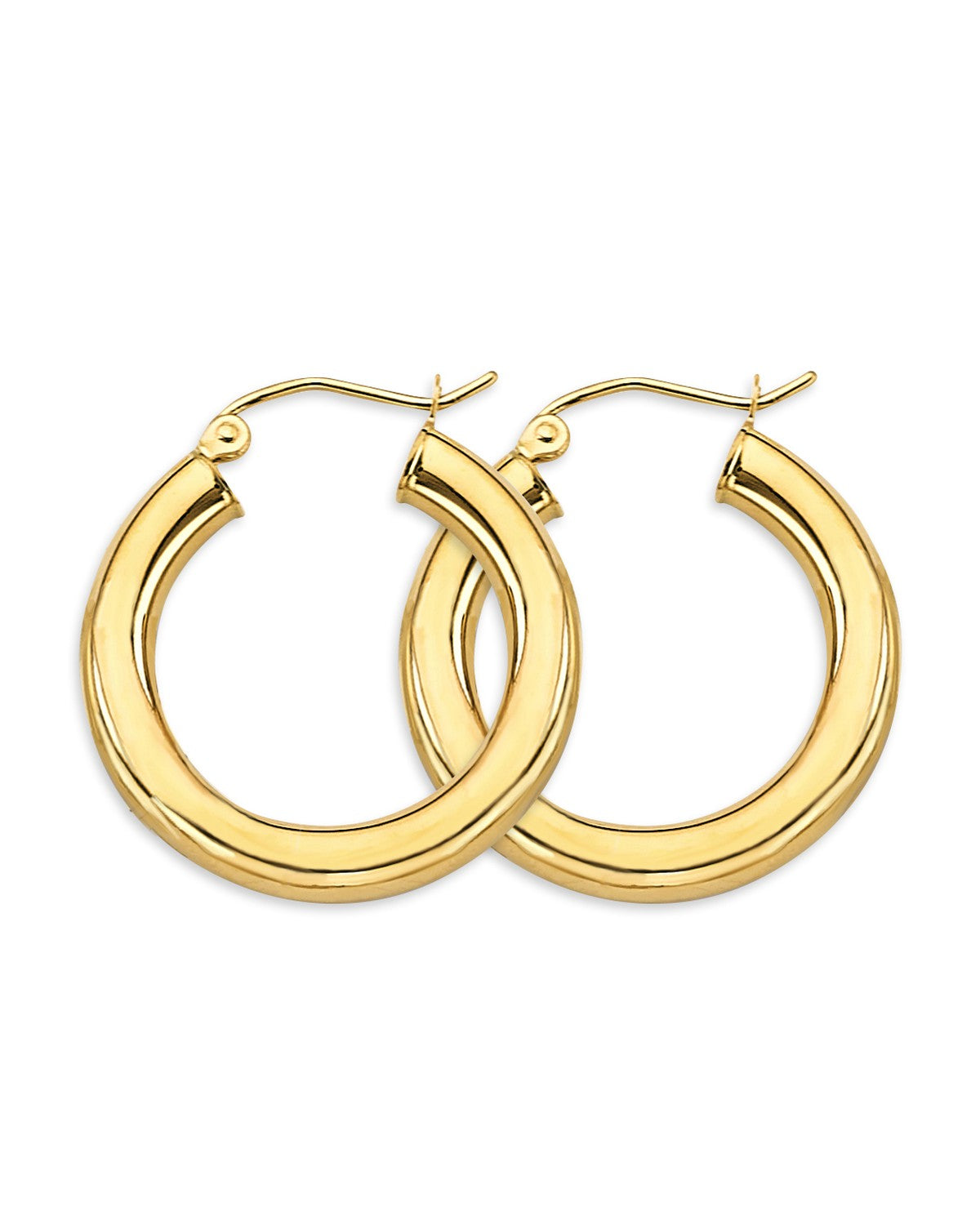 14K Yellow Gold 3.8mm Polish Round Tube Hoop Earrings (ER-1896)