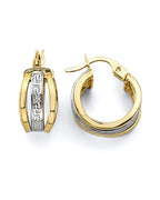 14K Two-Tone Gold 2T Greek Design Huggies Earrings (ER-1903)