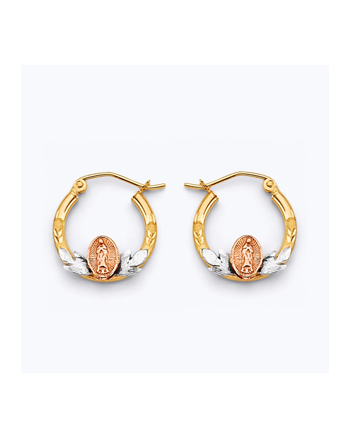 14K Tri-Color Gold 3C Guadalupe Hoop Earrings (ER-1914)