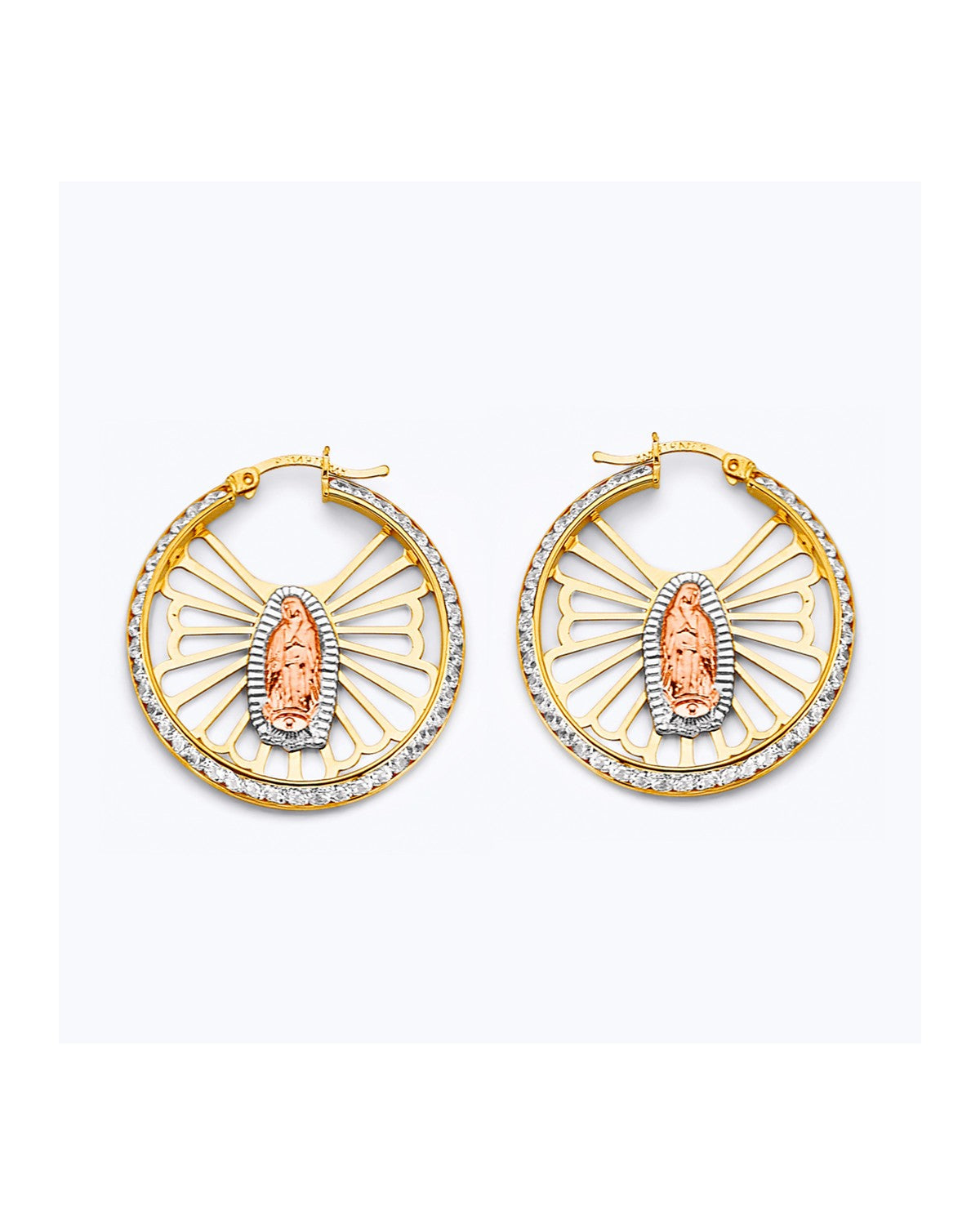 14K Tri-Color Gold 3C CZ Guadalupe Hoop Earrings (ER-1915)