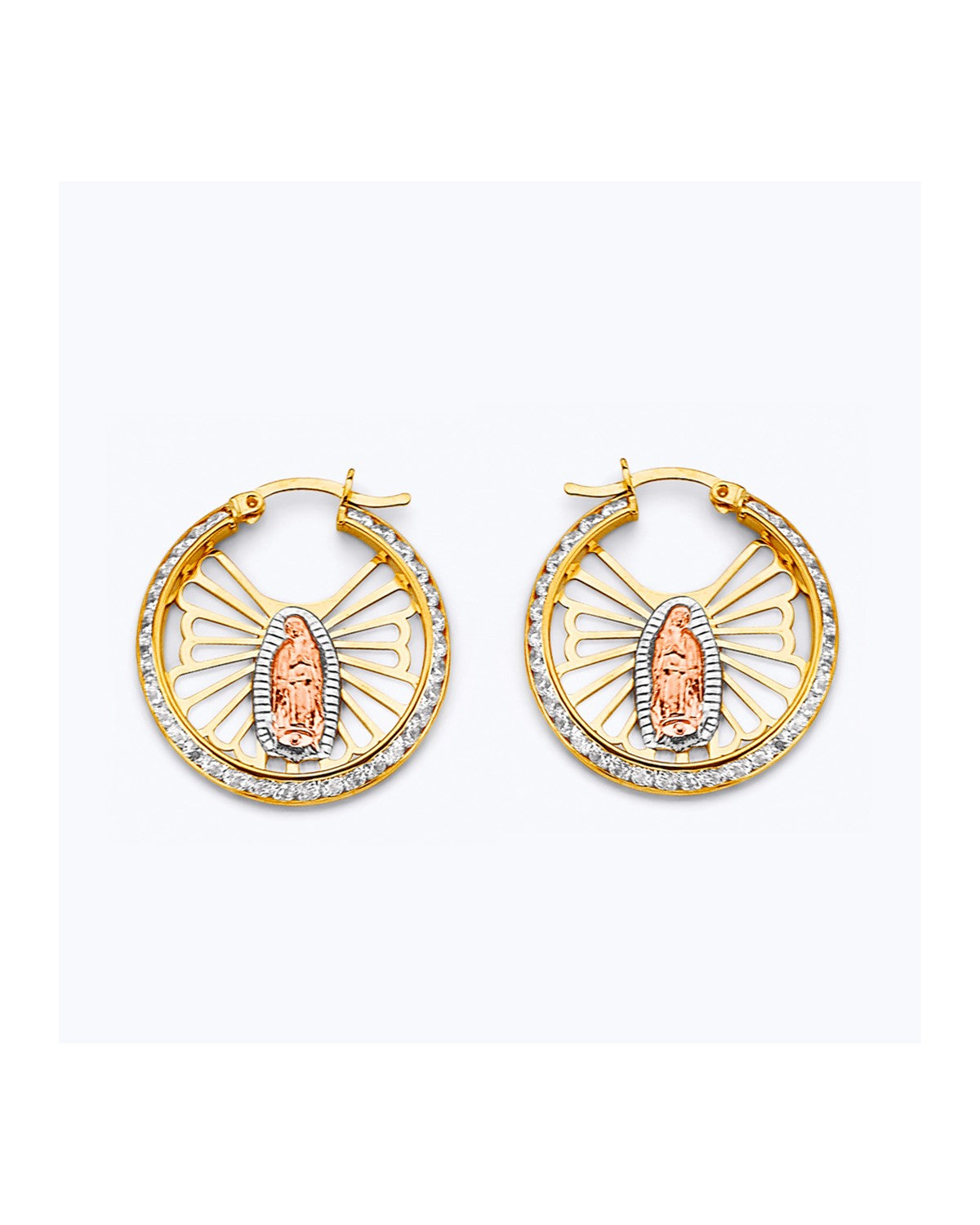 14K Tri-Color Gold 3C CZ Guadalupe Hoop Earrings (ER-1916)
