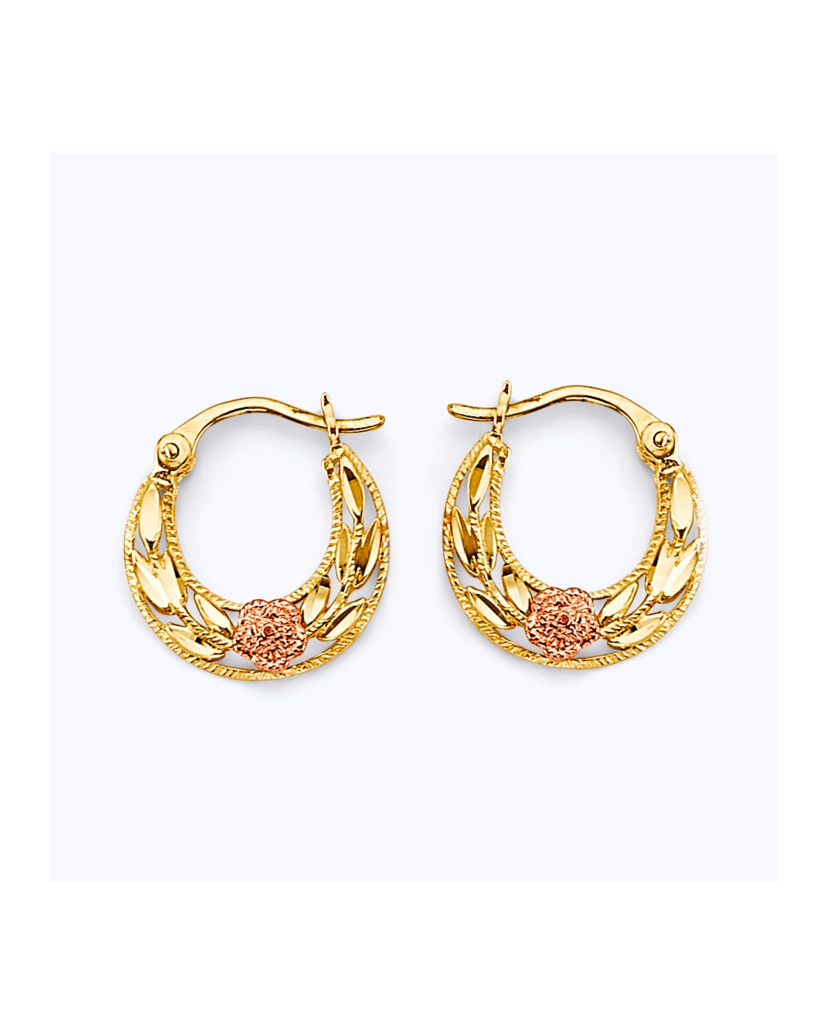 14K Tri-Color Gold 3C Flower Hoop Earrings (ER-1923)
