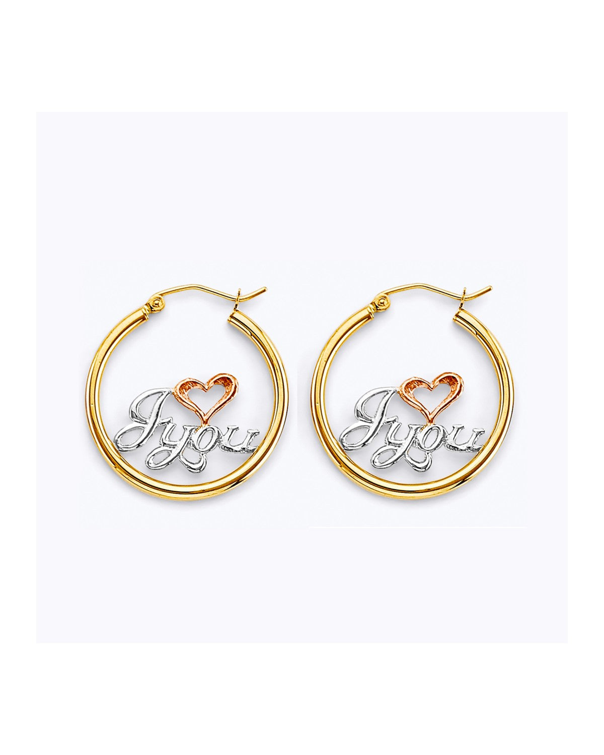 14K Tri-Color Gold 3C I Love You Hoop Earrings (ER-1928)