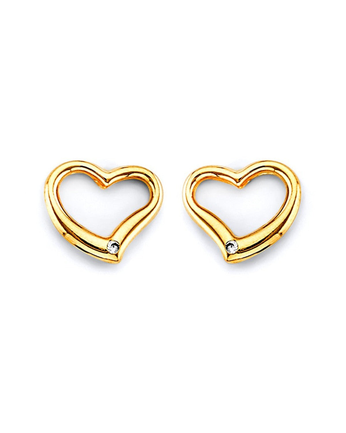 14K Yellow Gold CZ Heart Push Back Earrings (ER-1933)