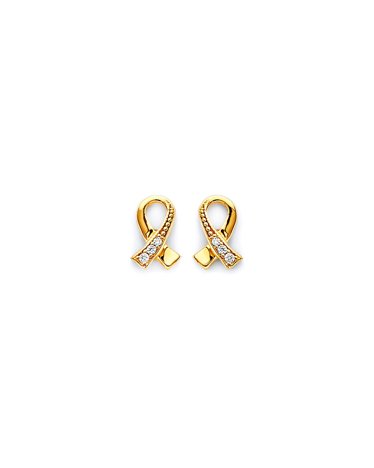 14K Yellow Gold CZ Cancer Ribbon Push Back Earrings (ER-1945)