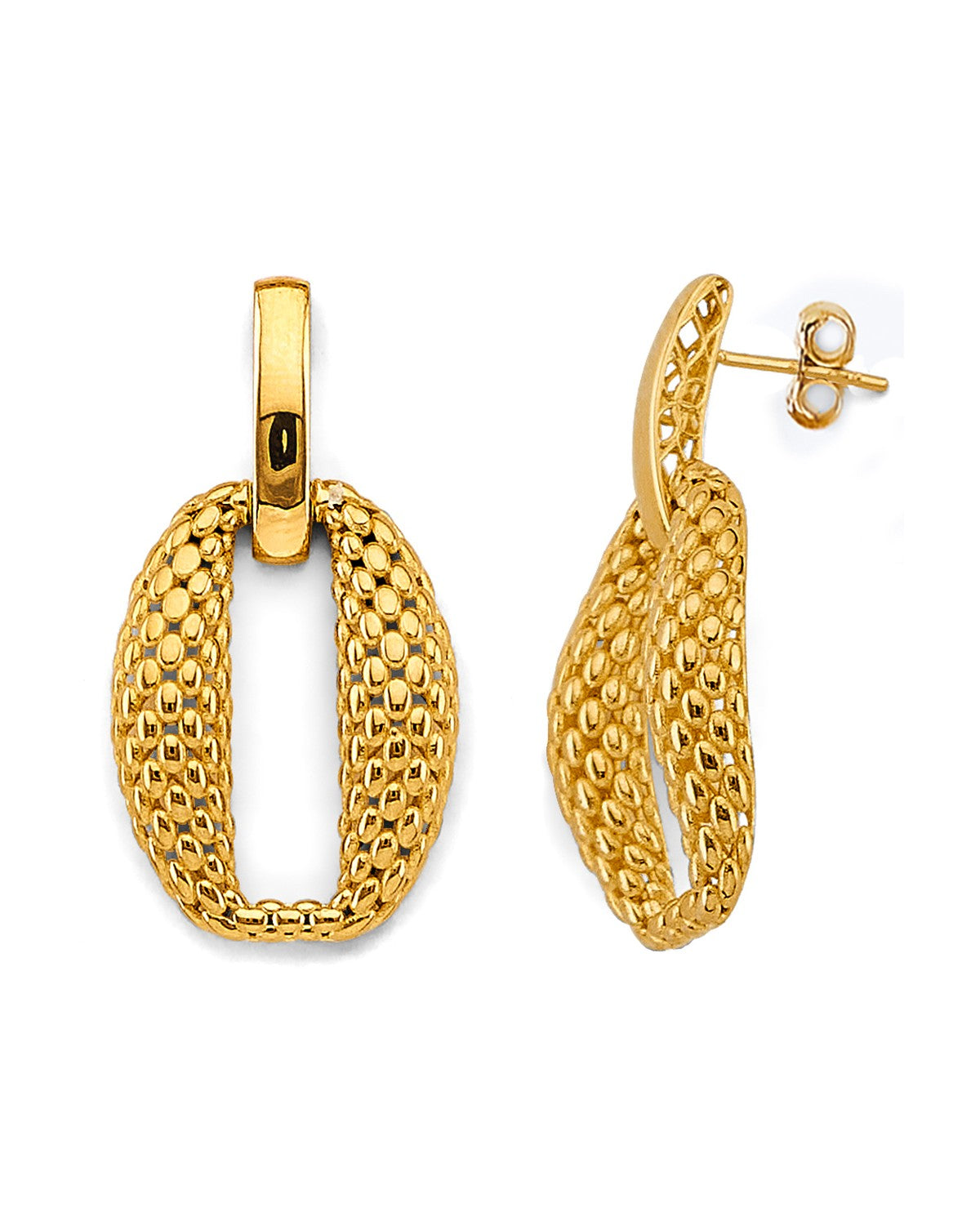 14K Yellow Gold Hollow Mesh Oval Design Earrings (ER-1948)