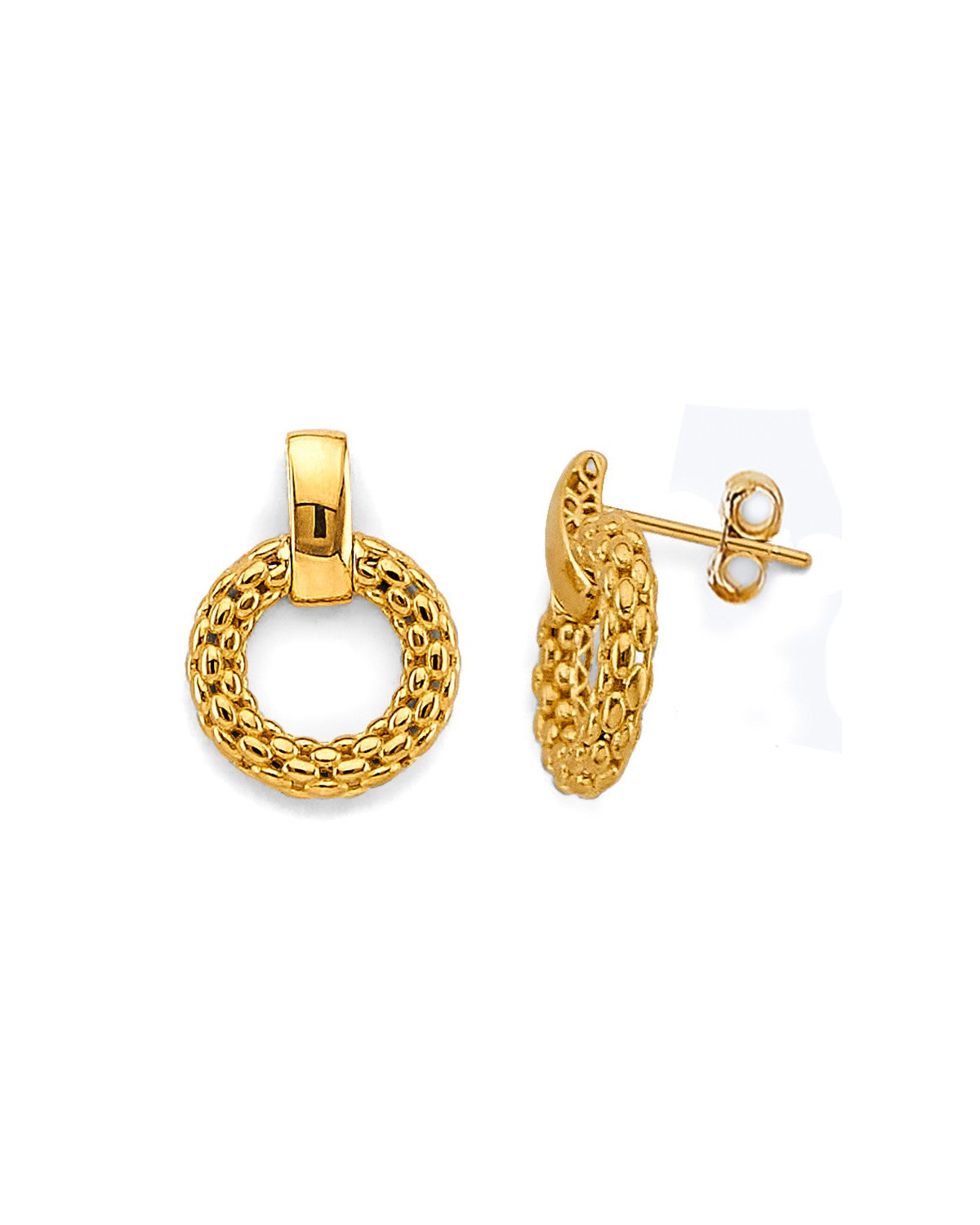 14K Yellow Gold Hollow Mesh Circle Design Earrings (ER-1951)