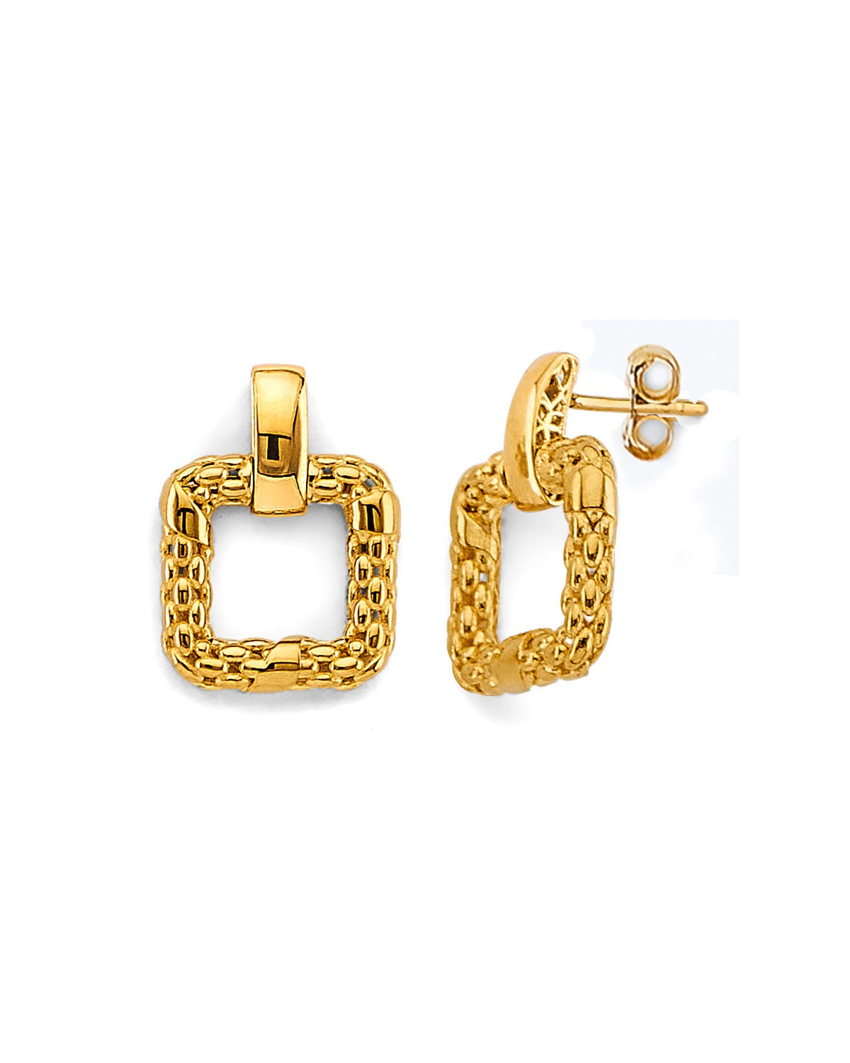 14K Yellow Gold Hollow Mesh Square Design Earrings (ER-1952)