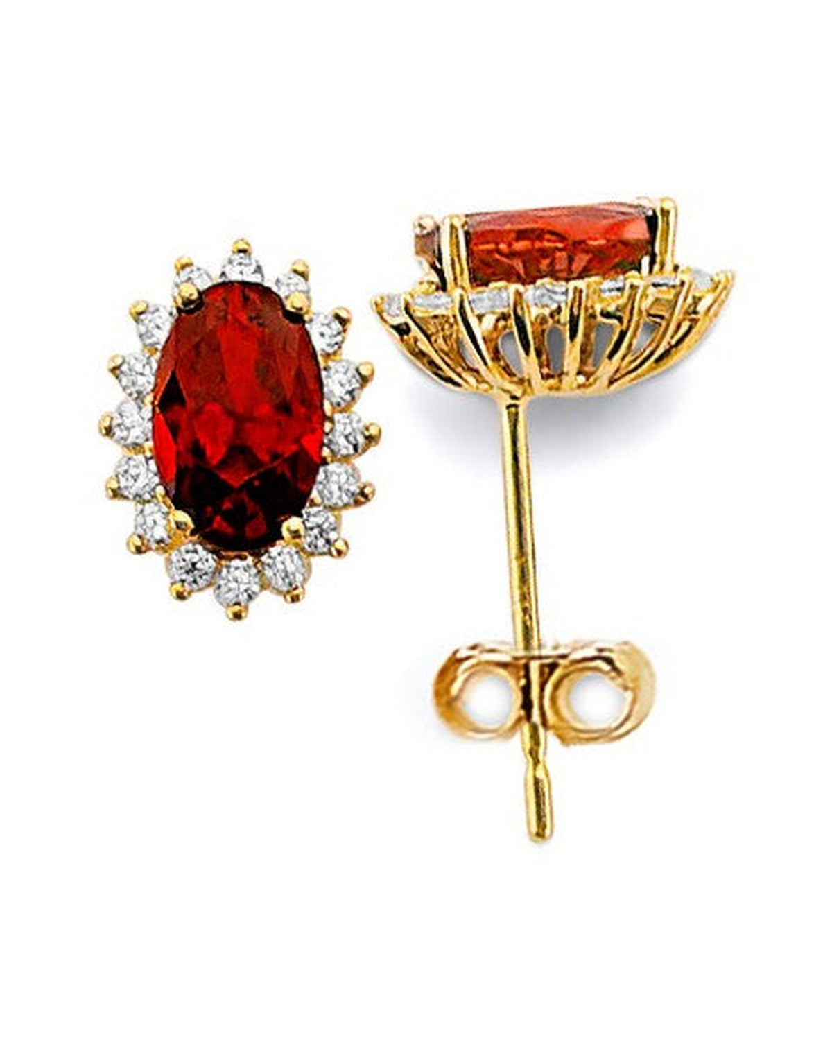 14K Yellow Gold CZ Oval Birth Stone Earrings (ER-1963)