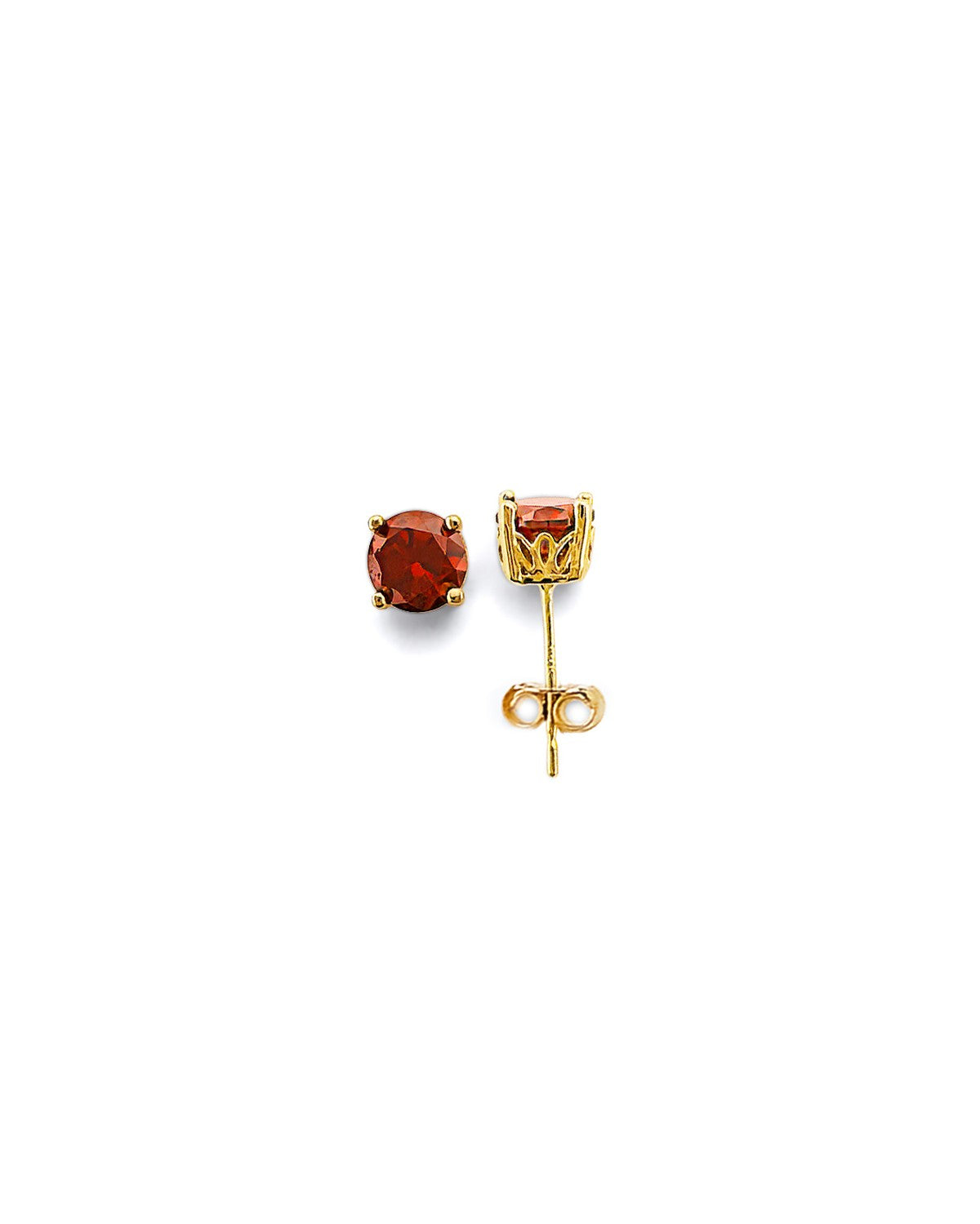 14K Yellow Gold CZ Round Flower Basket Birth Stone Earrings (ER-1965)