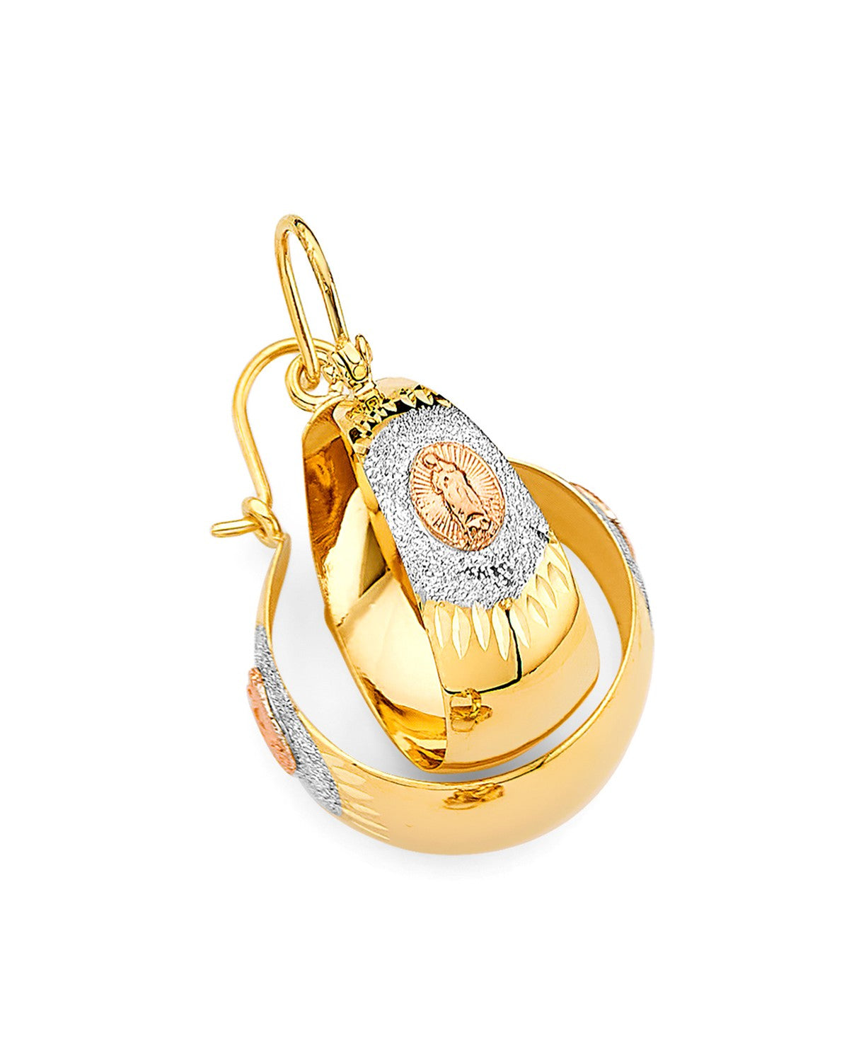14K Tri-Color Gold 3C Guadalupe Graduated Hoop Earrings (ER-1968)