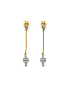 14K Two-Tone Gold 2T Hanging Cross Earrings (ER-1992)