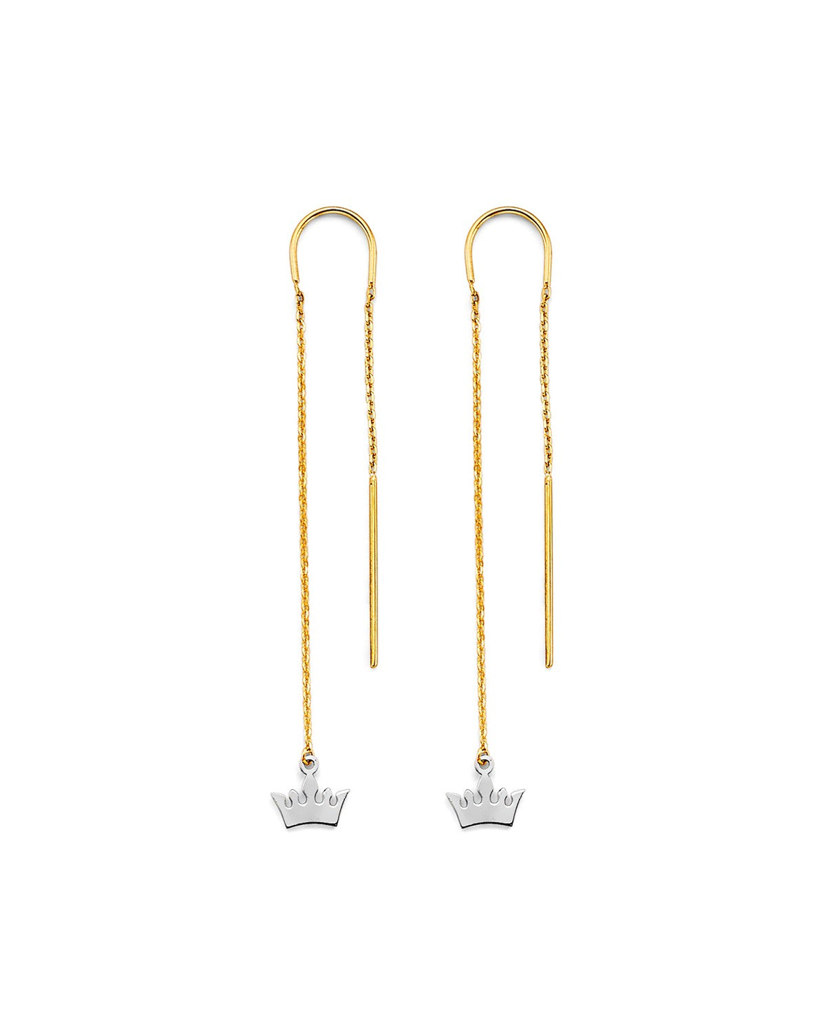 14K Two-Tone Gold 2T Crown Double Line Earrings (ER-2004)