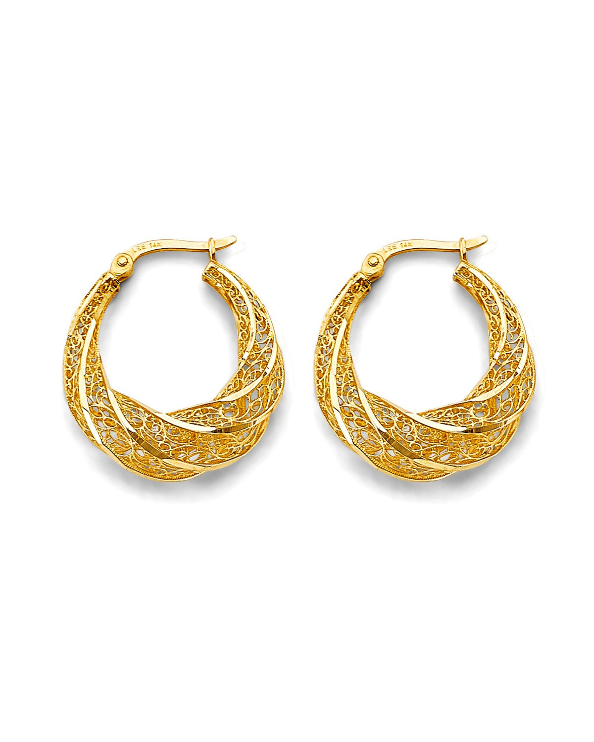 14K Yellow Gold Fancy Hollow Hoop Earrings (ER-2009)