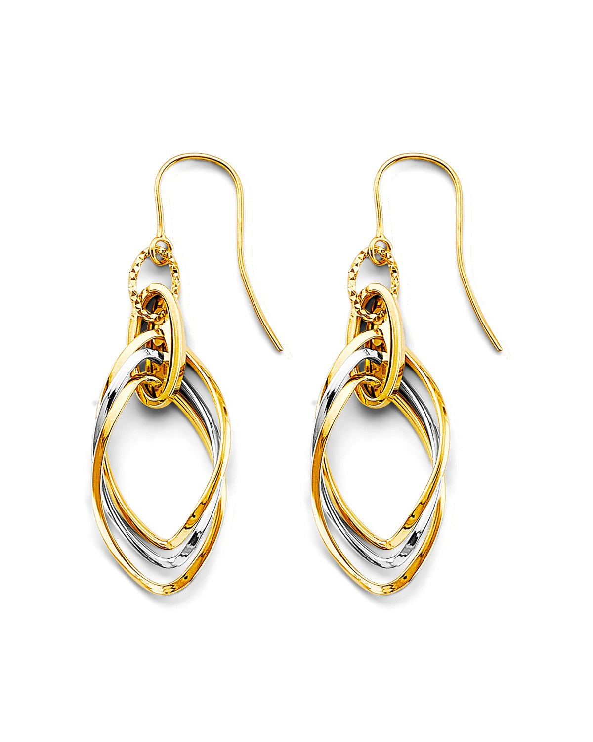 14K Two-Tone Gold 2T Hanging Hollow Tube Earrings (ER-2011)
