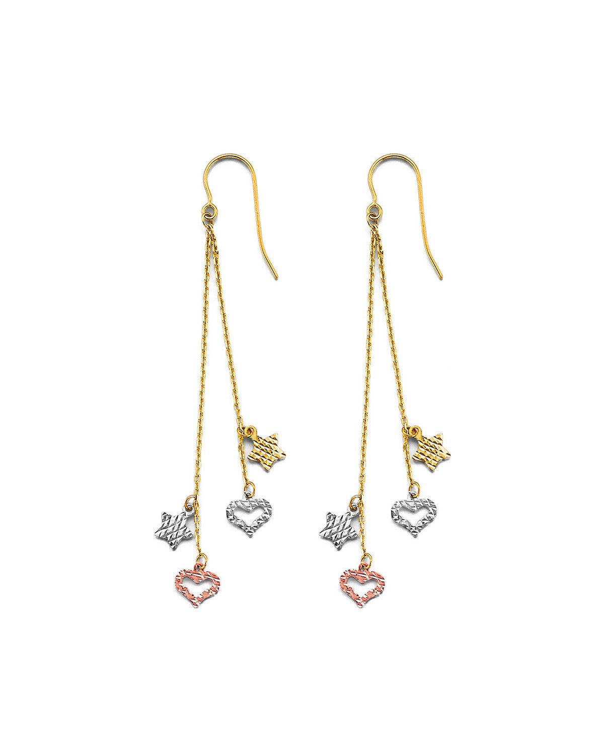 14K Tri-Color Gold 3C Hanging Heart & Star Earrings (ER-2014)