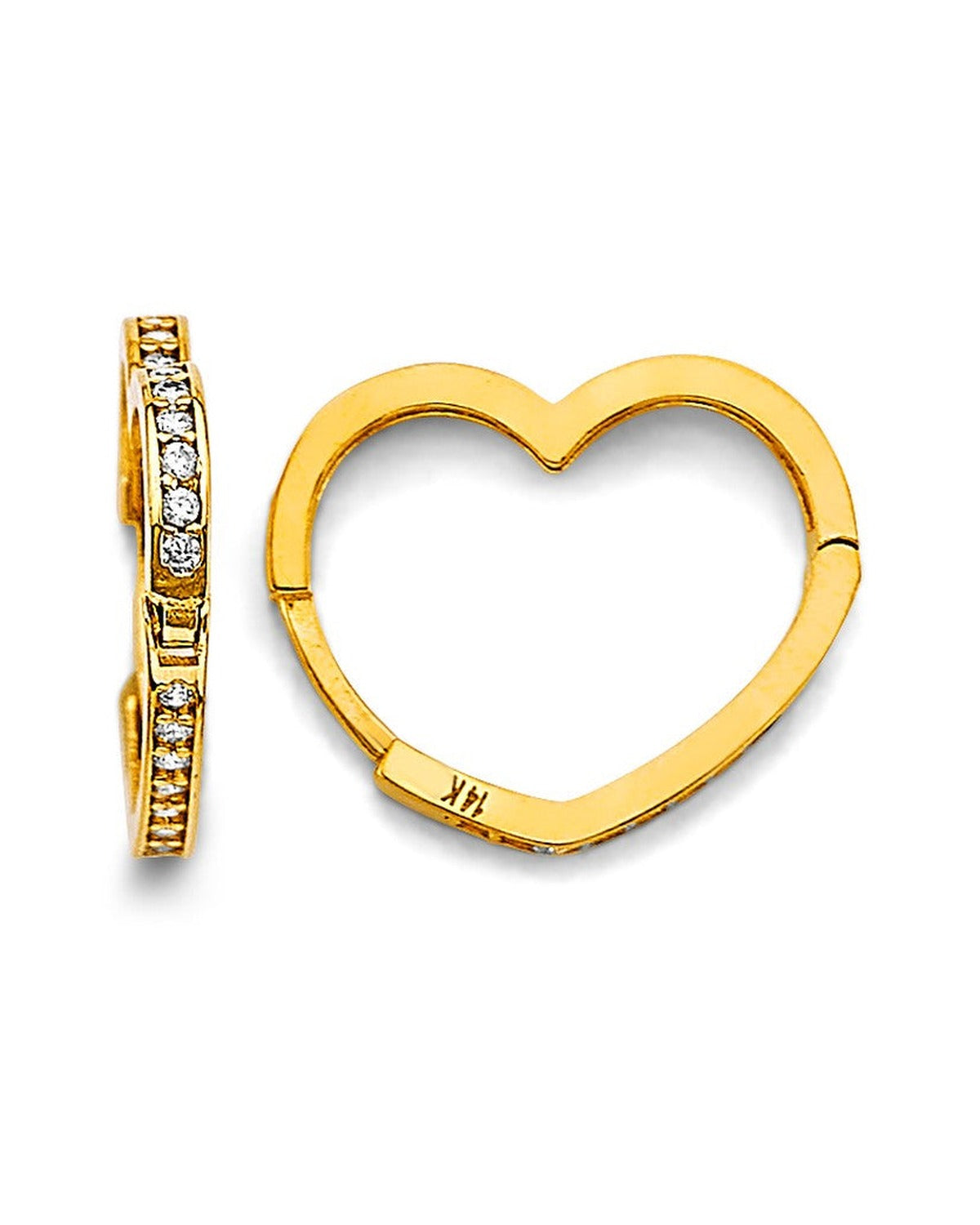 14K Yellow Gold CZ Heart Shape Huggies Earrings (ER-2015)