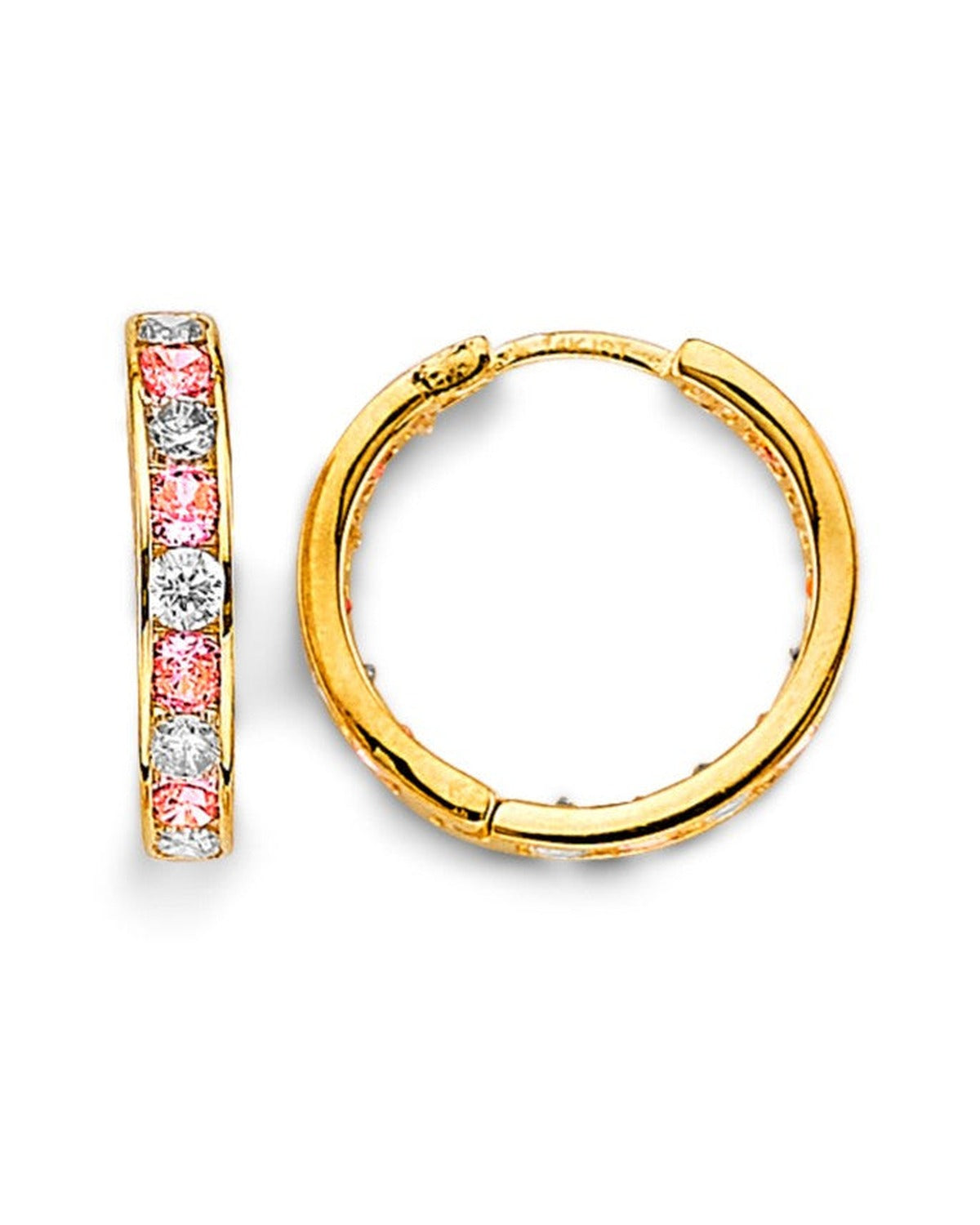 14K Yellow Gold CZ Channel Huggies Earrings (ER-2018)