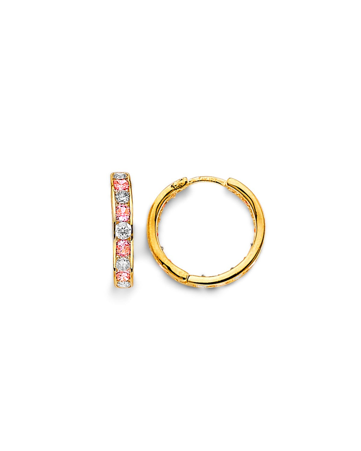 14K Yellow Gold CZ Channel Huggies Earrings (ER-2018)