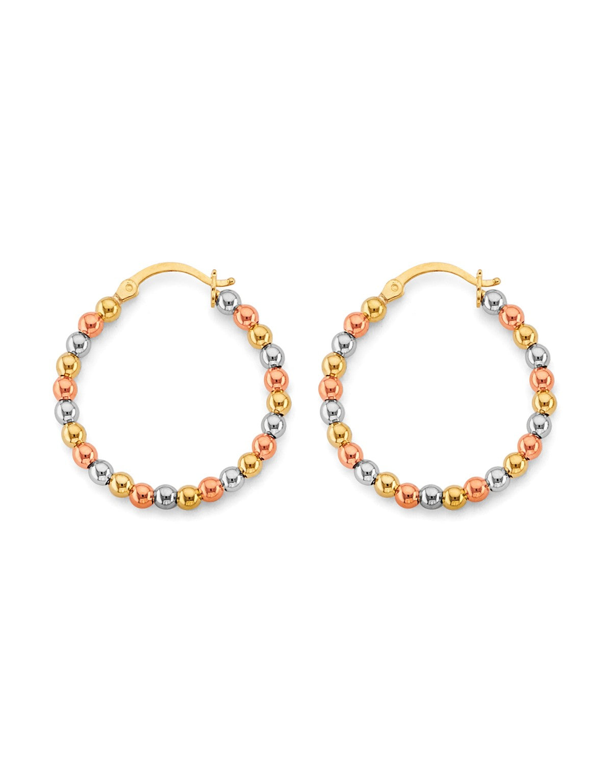 14K Tri-Color Gold 3C Polish Bead Hoop Earrings (ER-2019)