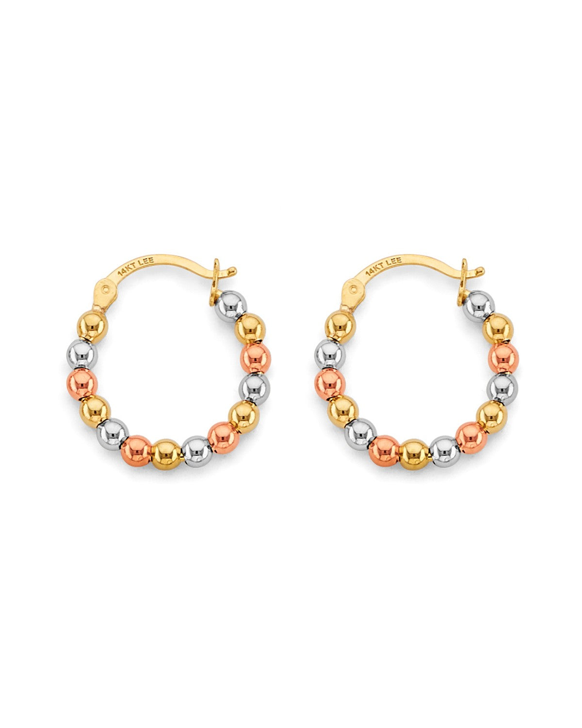 14K Tri-Color Gold 3C Polish Bead Hoop Earrings (ER-2021)