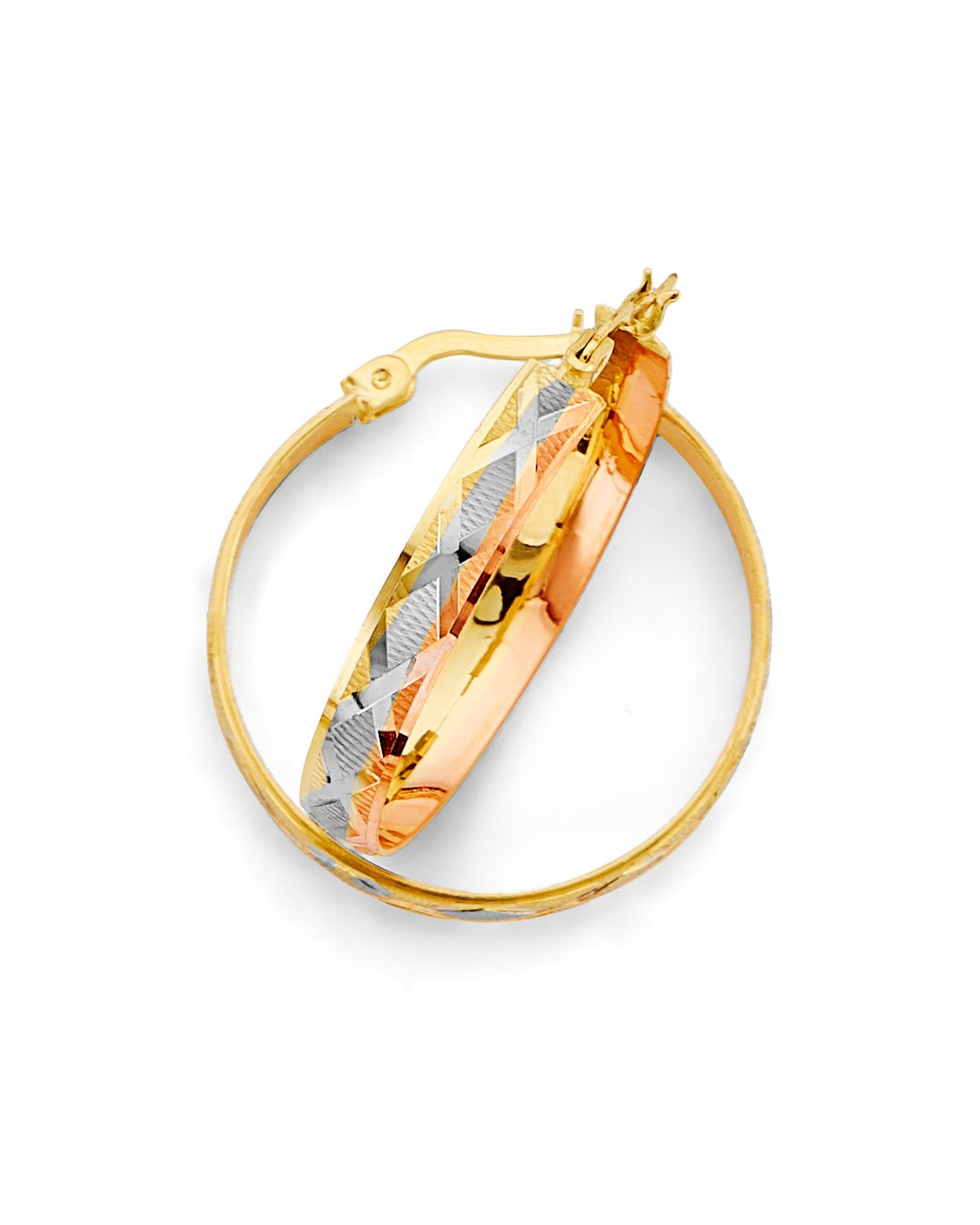 14K Tri-Color Gold 3C DC Hoop Earrings (ER-2025)