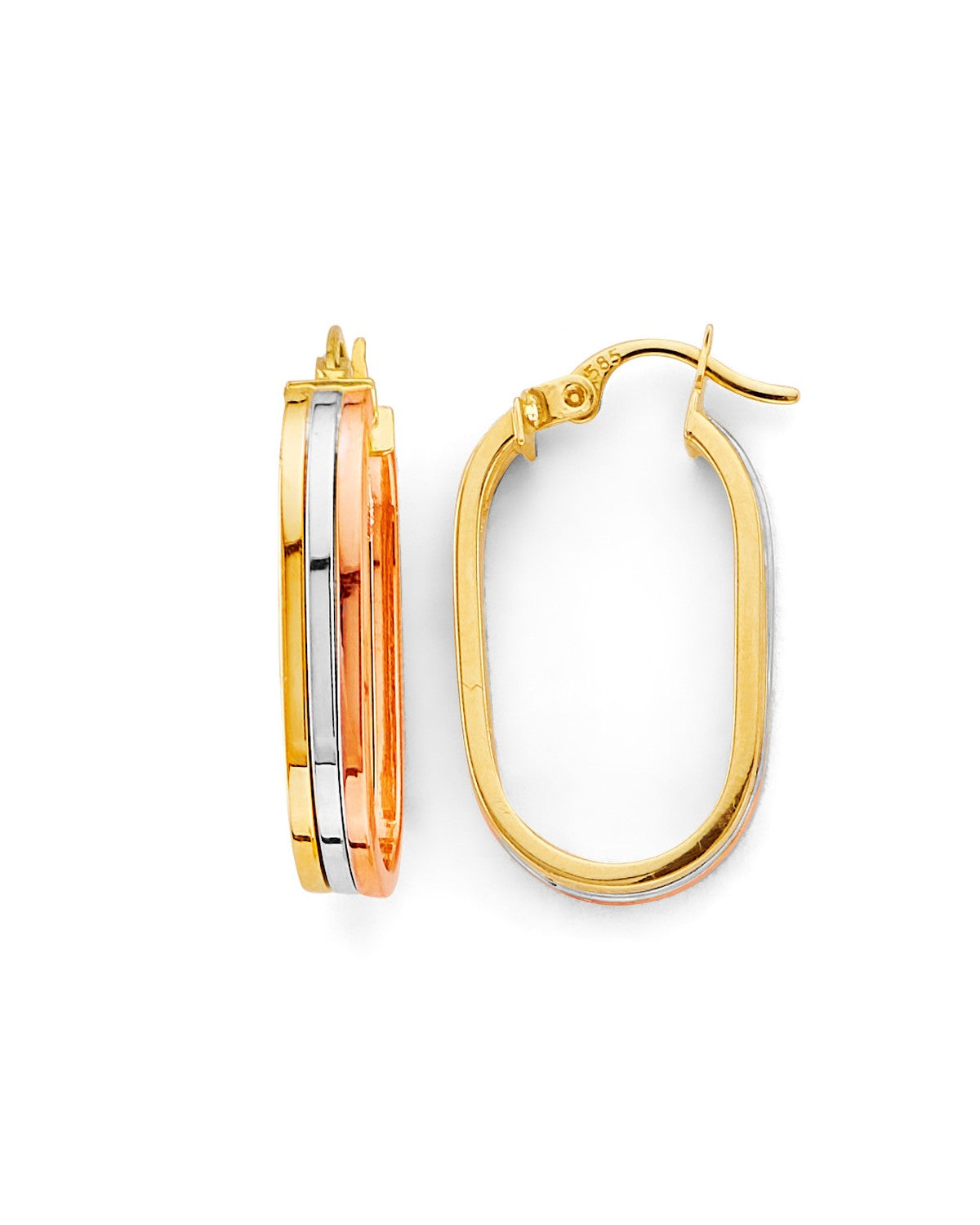 14K Tri-Color Gold 3C Line U Shape Earrings (ER-2027)