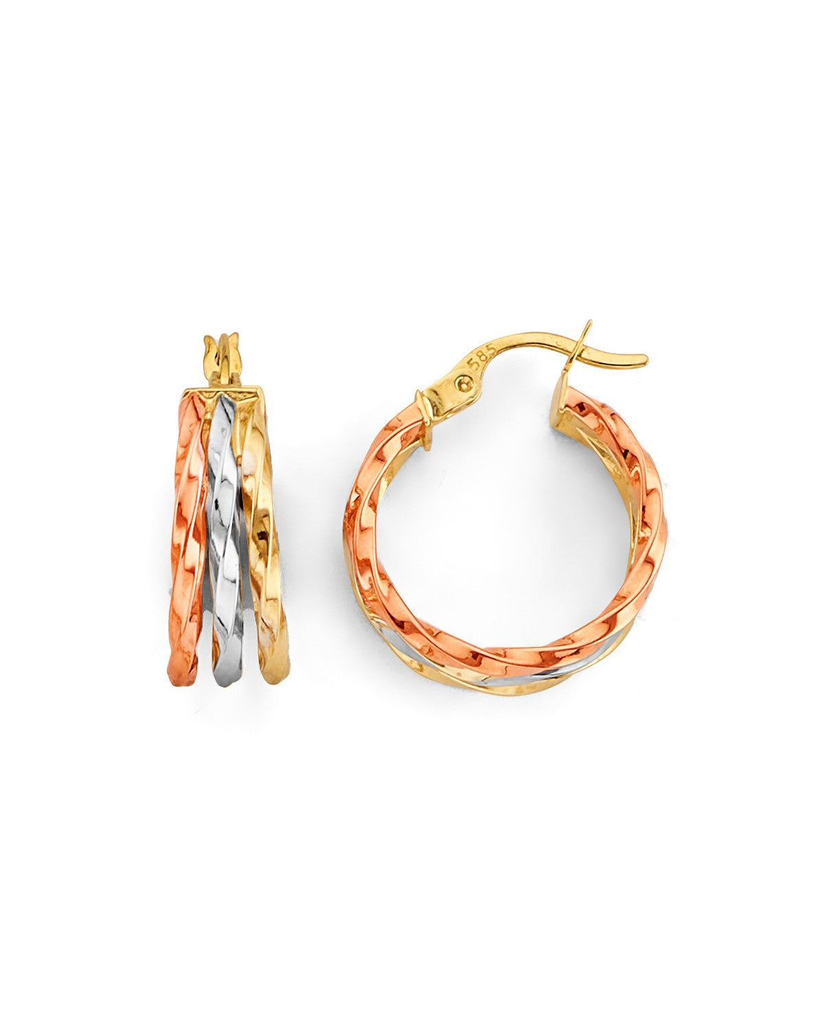 14K Tri-Color Gold 3C 3 Line Hoop Earrings (ER-2030)