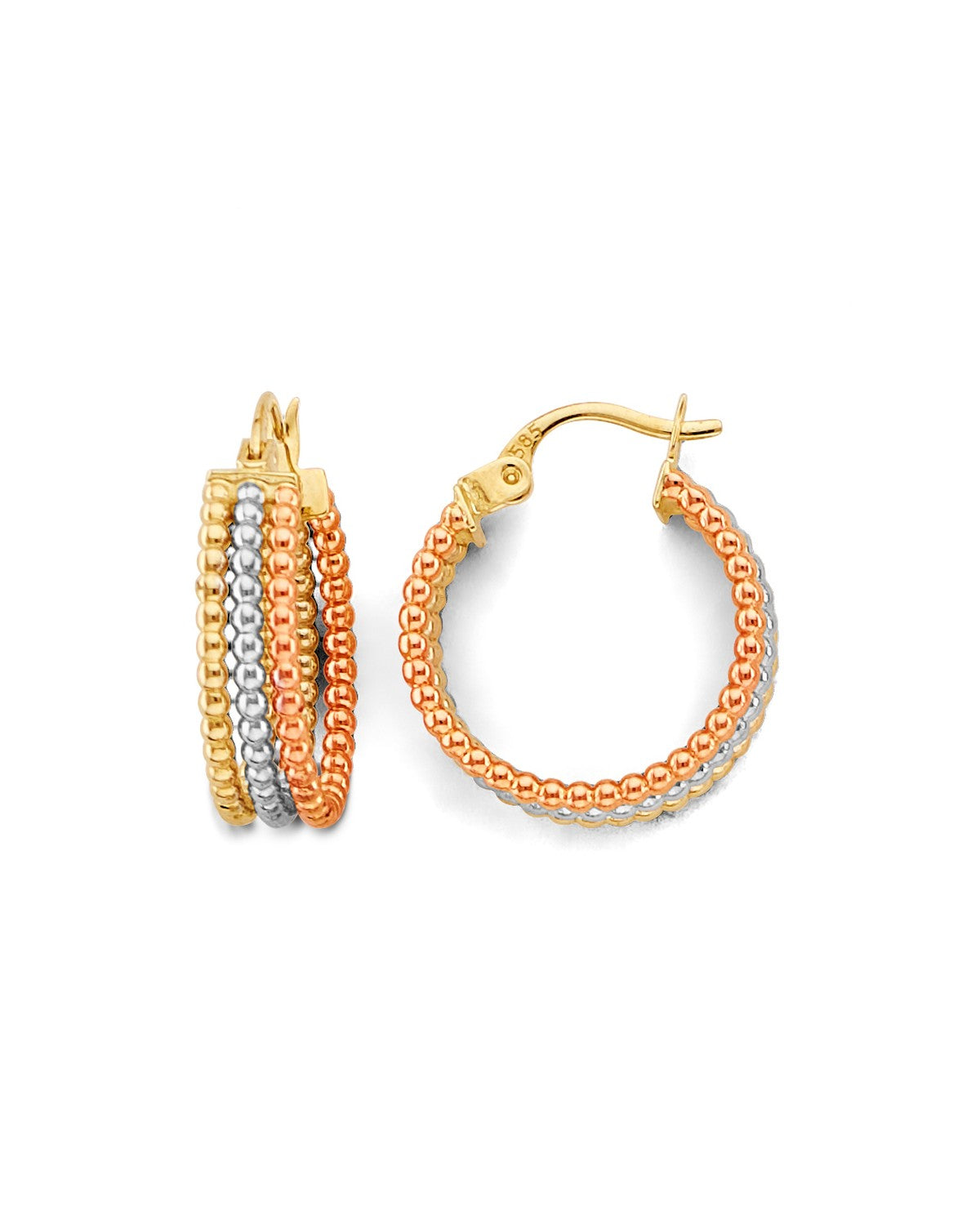 14K Tri-Color Gold 3C 3 Line Hoop Earrings (ER-2031)