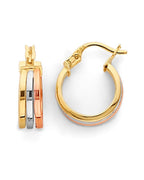 14K Tri-Color Gold 3C 3 Line Hoop Earrings (ER-2032)