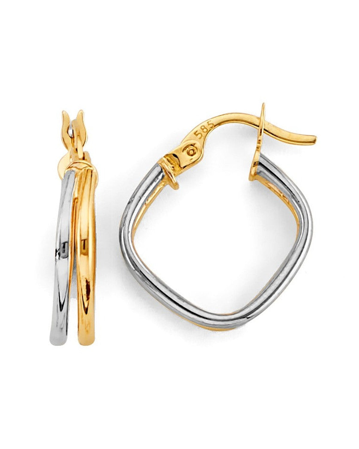 14K Two-Tone Gold 2T 2 Line Hoop Earrings (ER-2033)