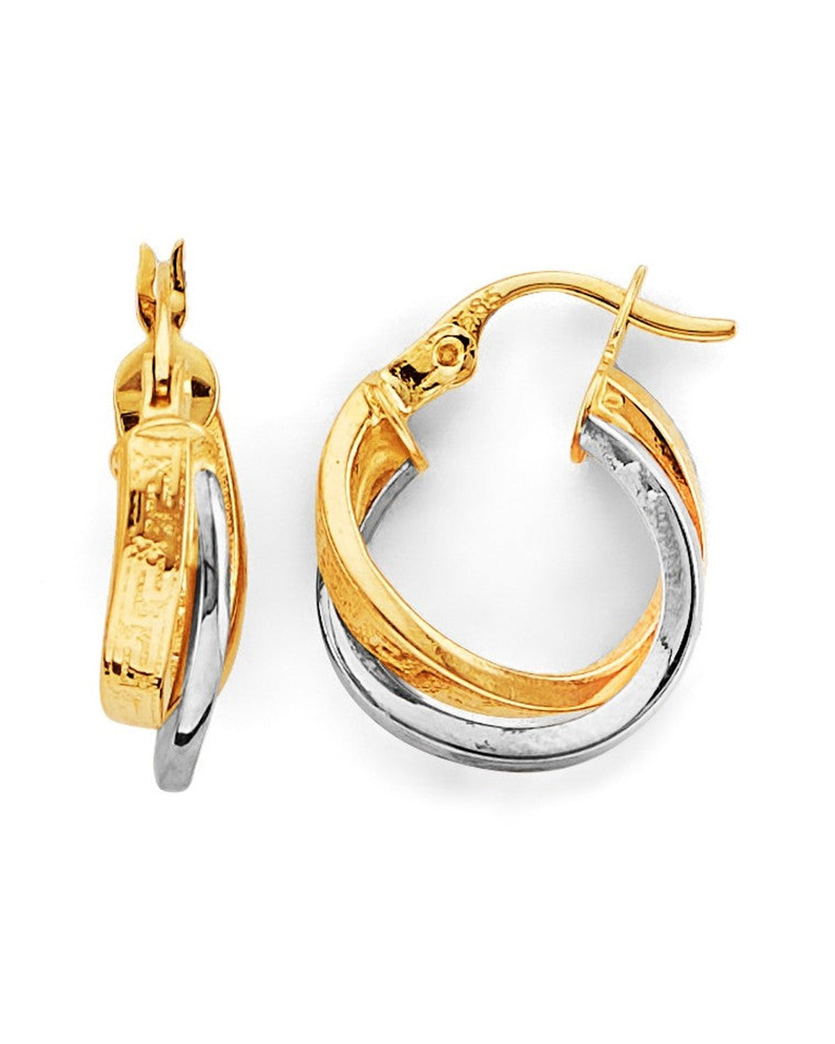14K Two-Tone Gold 2T 2 Line Twisted Hoop Earrings (ER-2034)