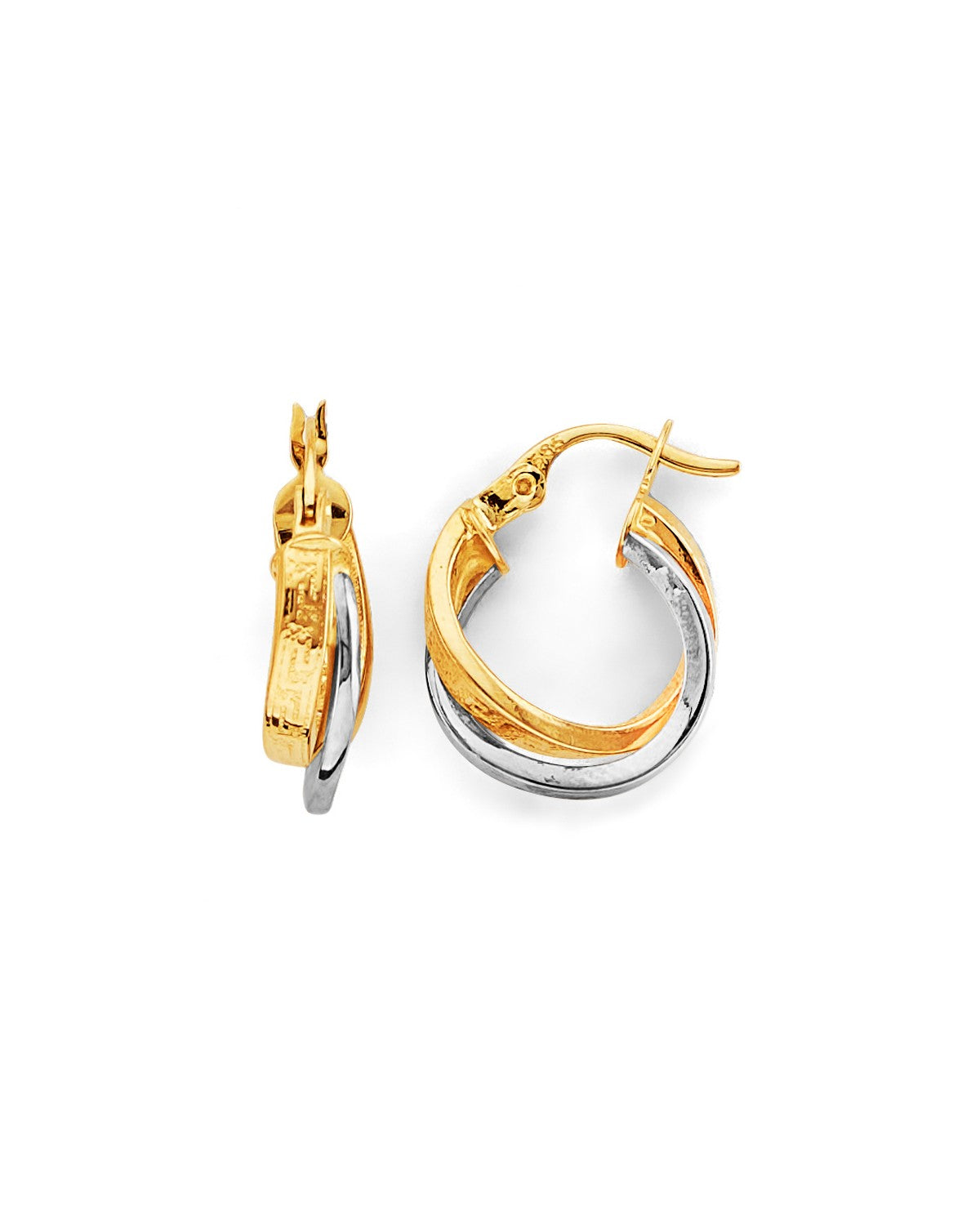 14K Two-Tone Gold 2T 2 Line Twisted Hoop Earrings (ER-2034)