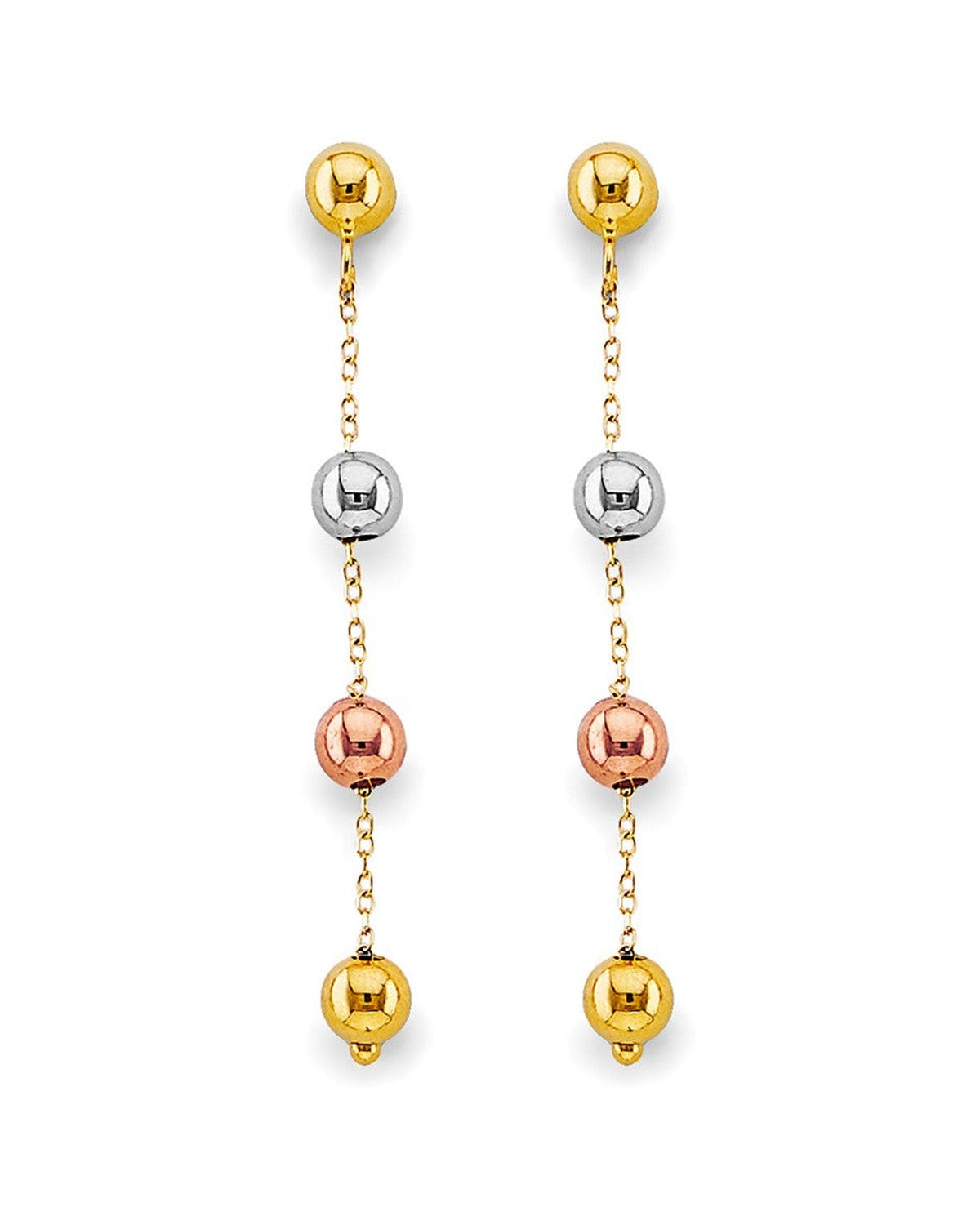 14K Tri-Color Gold 3C Hanging Ball Earrings (ER-2037)