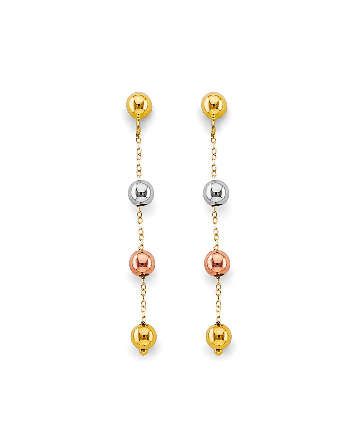 14K Tri-Color Gold 3C Hanging Ball Earrings (ER-2037)