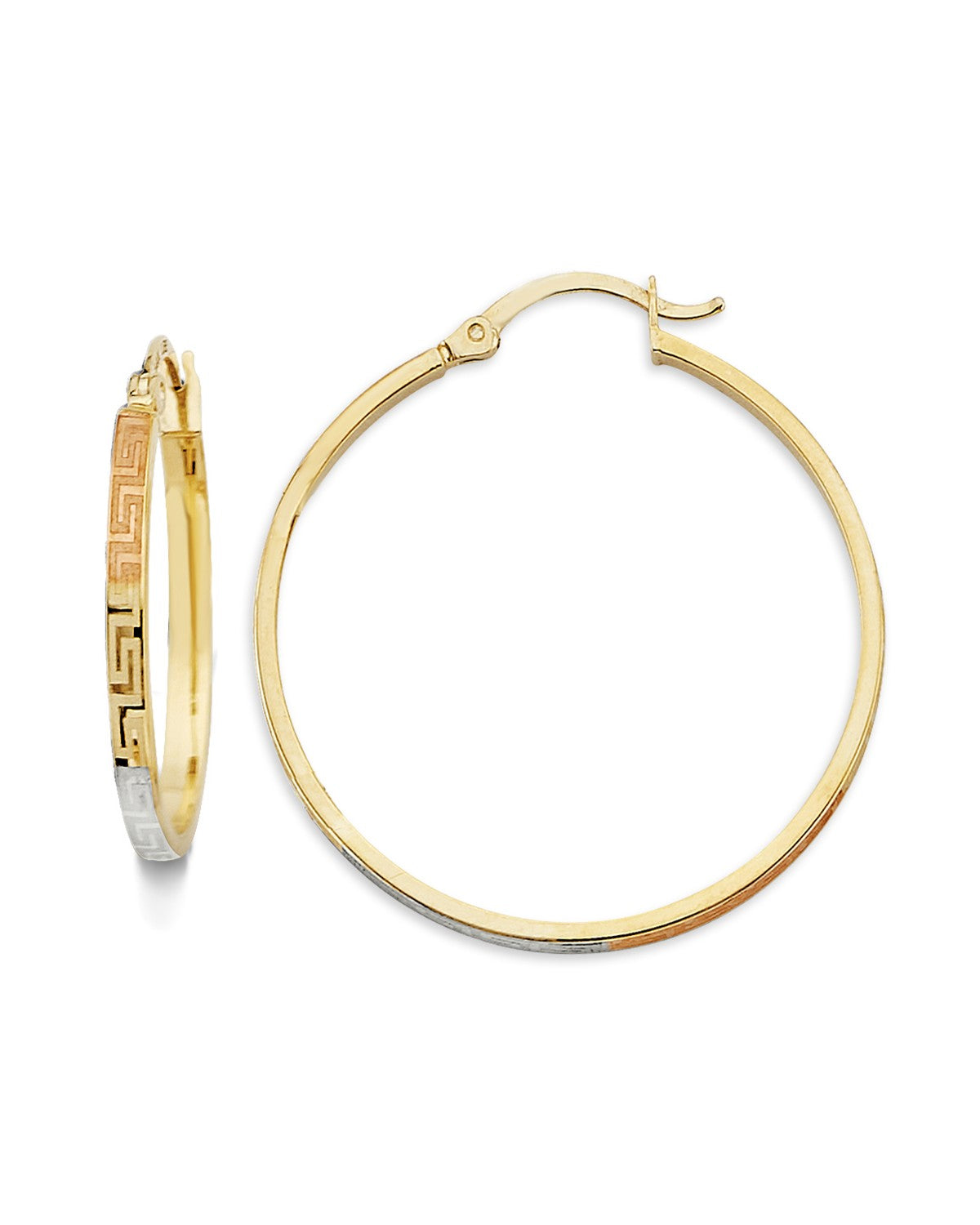 14K Tri-Color Gold 3C Greek Design Hoop Earrings (ER-2046)