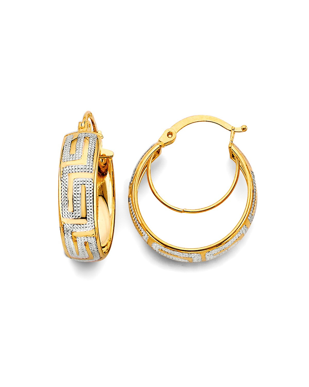 14K Two-Tone Gold 2T Greek Design Hoop Earrings (ER-2048)
