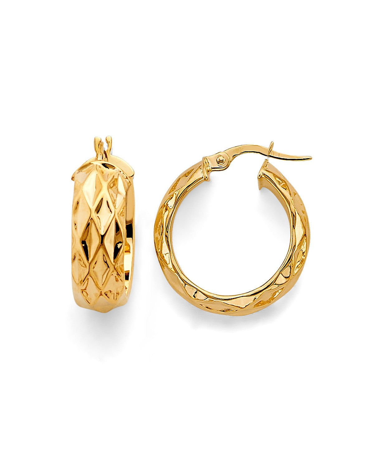 14K Yellow Gold Round DC Shiny Hoop Earrings (ER-2051)