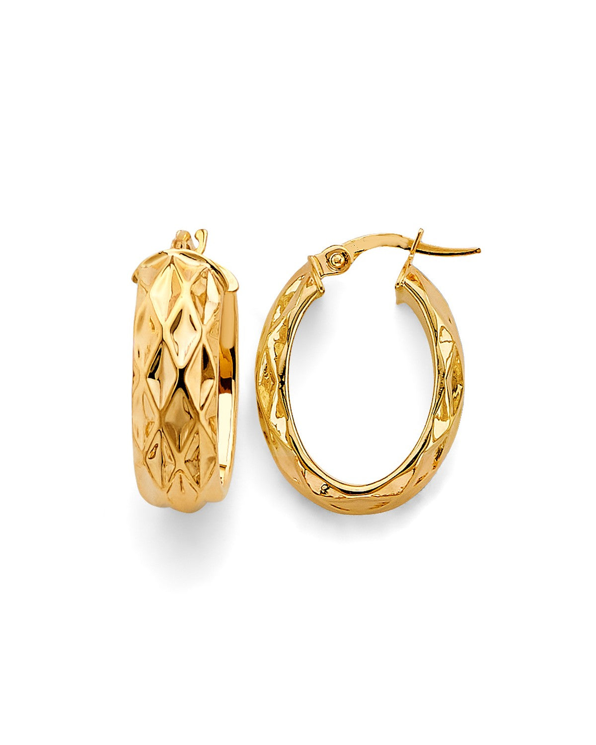14K Yellow Gold Oval DC Shiny Hoop Earrings (ER-2052)