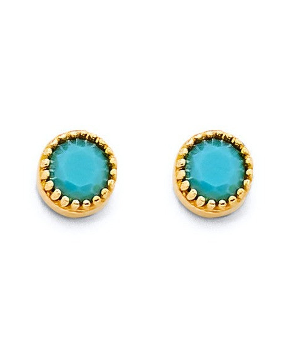 14K Yellow Gold Round Turquoise Push Back Earrings (ER-2067)