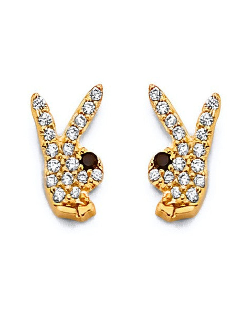 14K Yellow Gold CZ Rabbit Push Back Earrings (ER-2068)