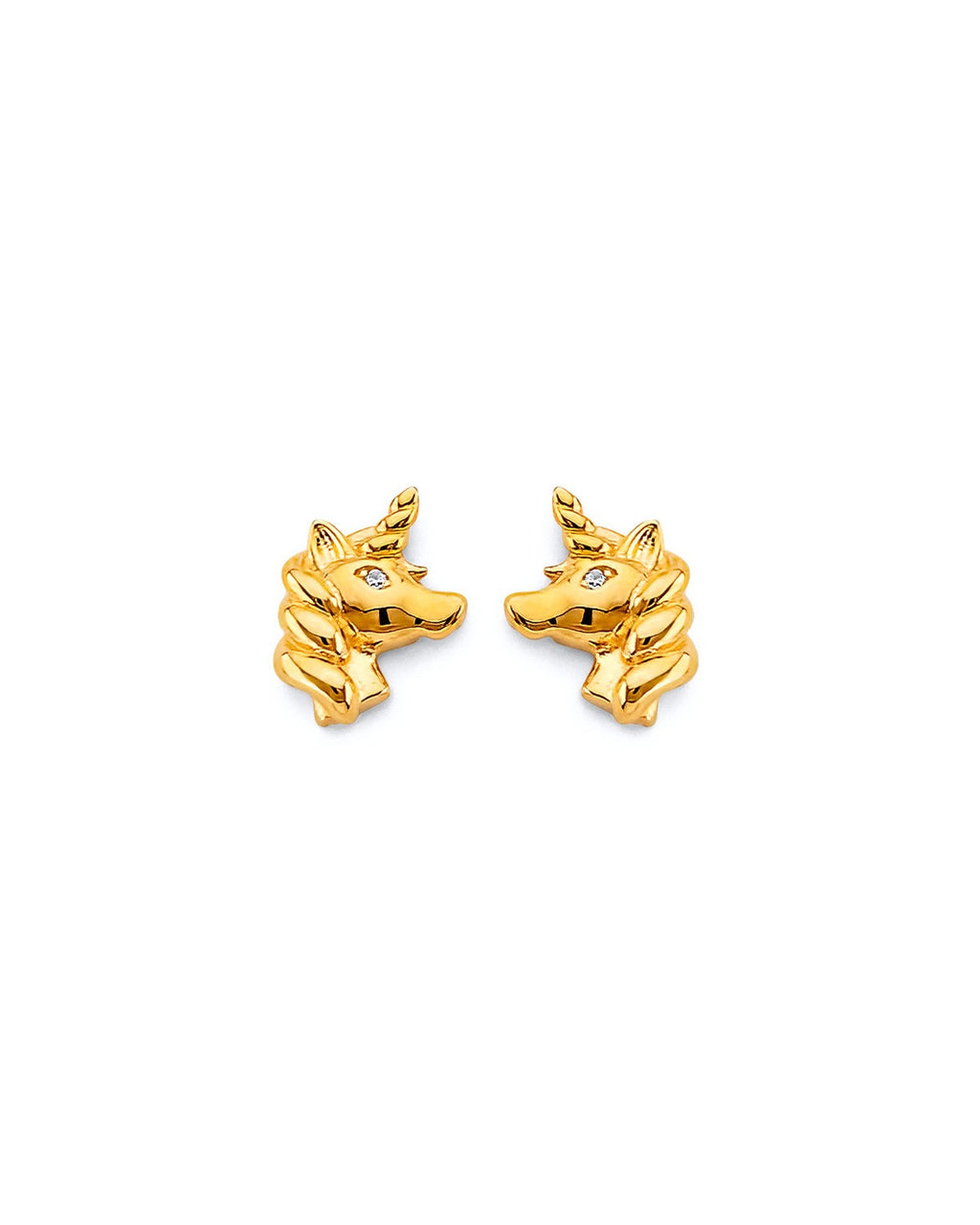 14K Yellow Gold Unicorn Push Back Earrings (ER-2076)